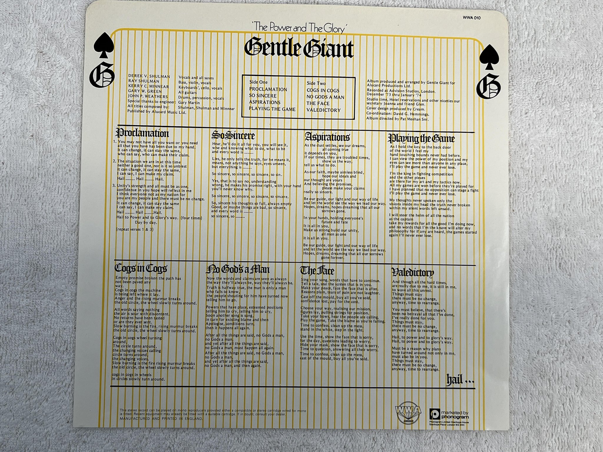 Omslagsbild för skivan GENTLE GIANT the power and the glory LP -74 UK WWA 010