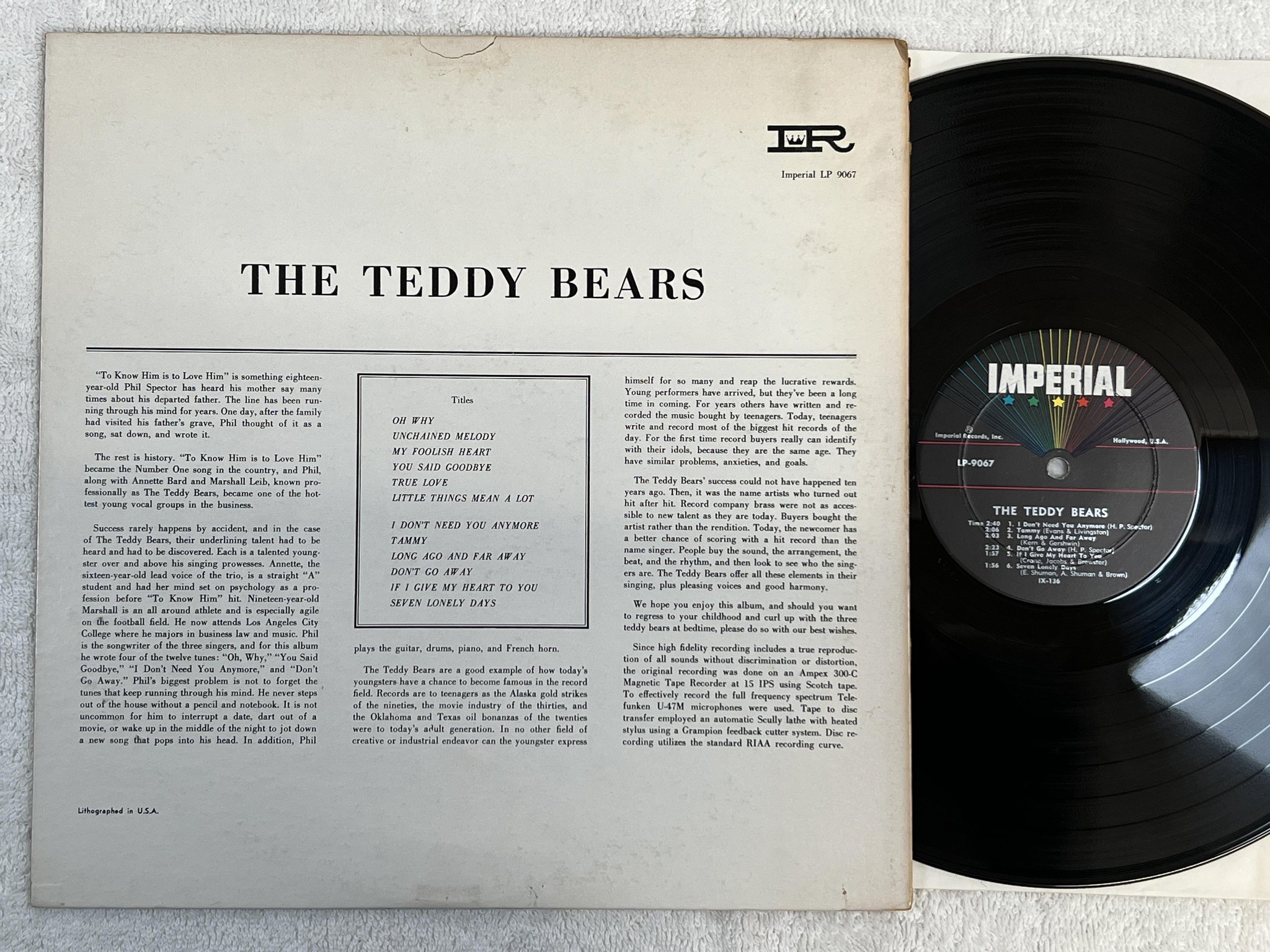 Omslagsbild för skivan THE TEDDY BEARS The Teddy Bears Sing! LP -59 US imperial LP-9067 ** RARE ORIG **