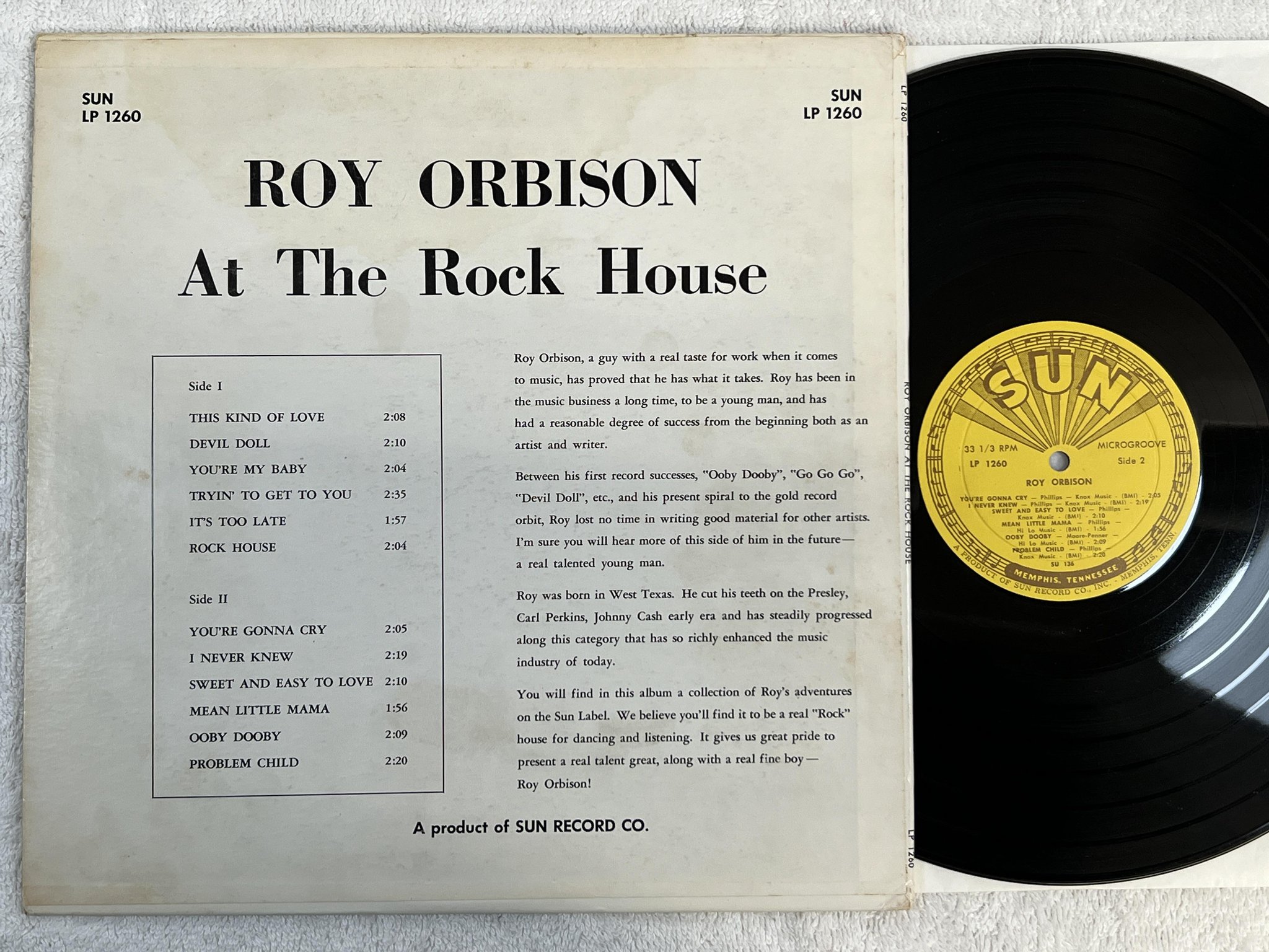 Omslagsbild för skivan ROY ORBISON At The Rock House LP -61 US SUN LP 1260 *** RARE ROCK N ROLL ***