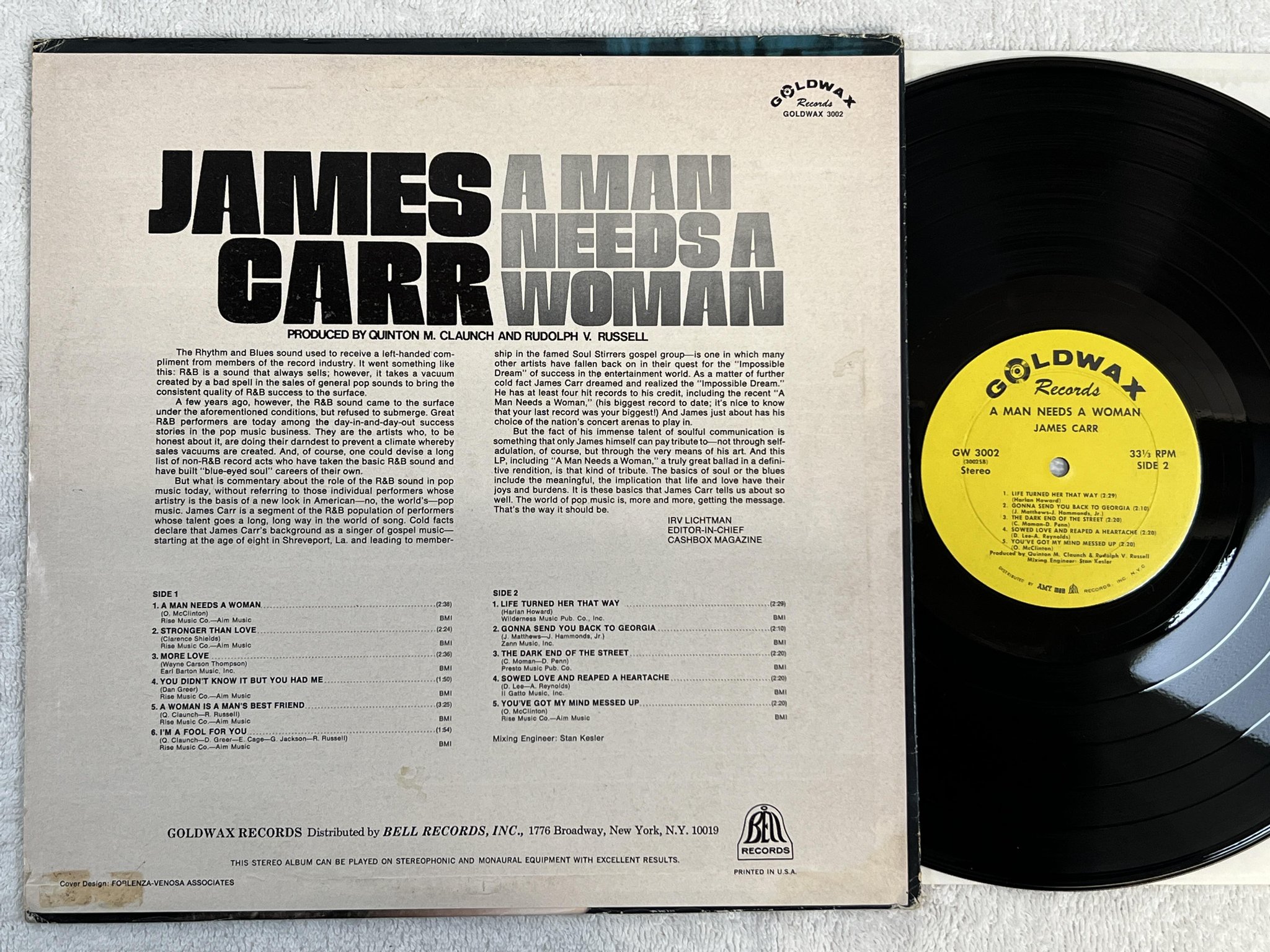 Omslagsbild för skivan JAMES CARR a man needs a woman LP -68 US GOLDWAX GW-3002 ** RARE SOUL **