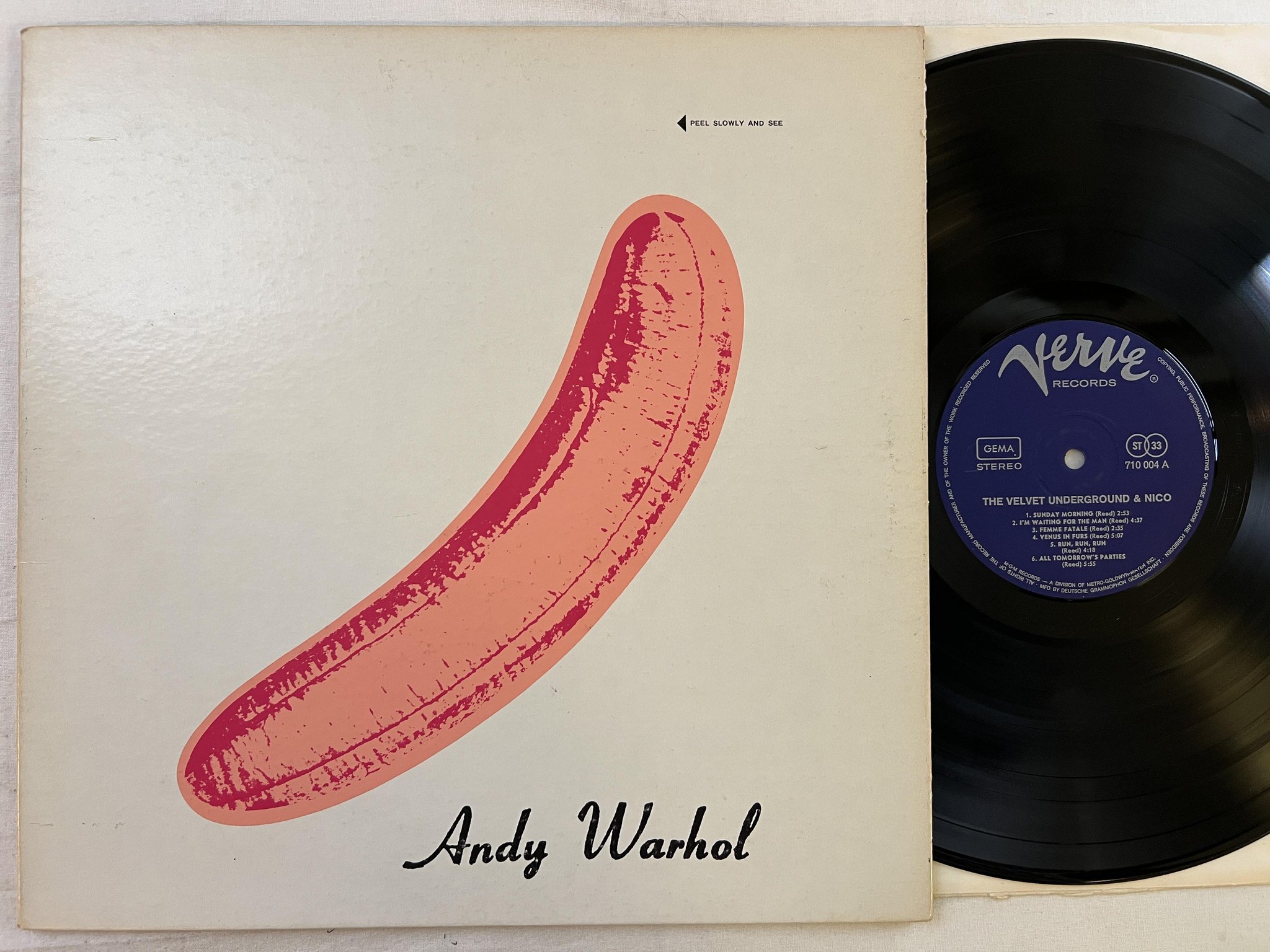 Omslagsbild för skivan THE VELVET UNDERGROUND & NICO LP Ger VERVE 710 004 ** Andy Warhol art cover **