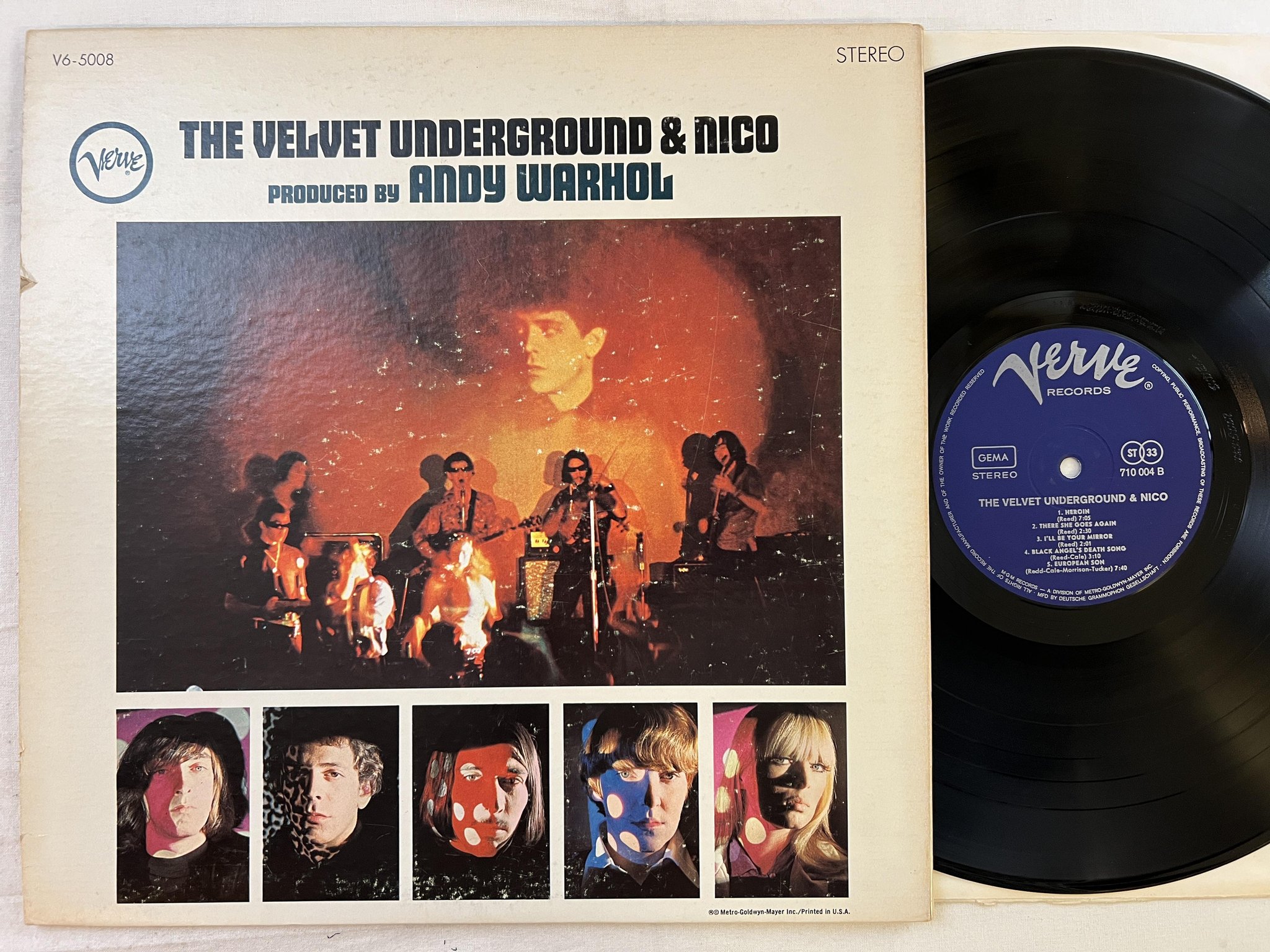 Omslagsbild för skivan THE VELVET UNDERGROUND & NICO LP Ger VERVE 710 004 ** Andy Warhol art cover **