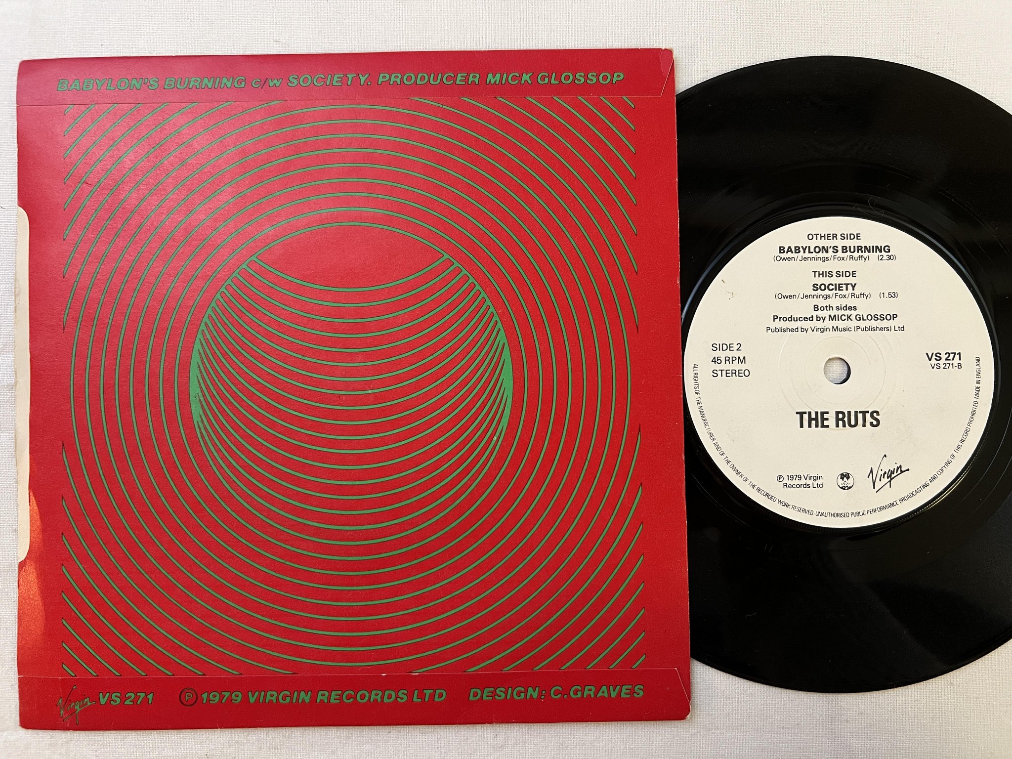 Omslagsbild för skivan THE RUTS Babylon's Burning 7" -79 UK VIRGIN VS 271