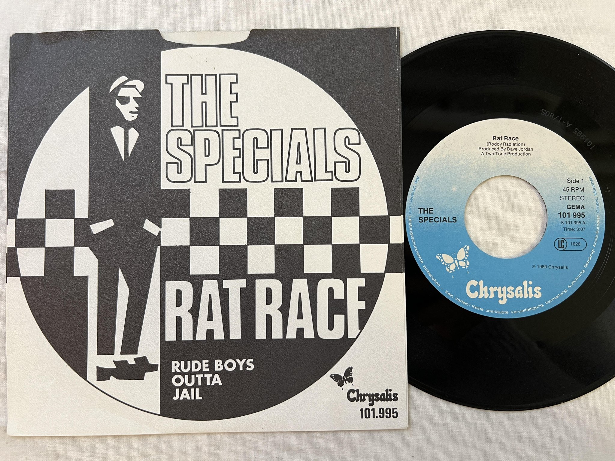 Omslagsbild för skivan THE SPECIALS rat race 7" -80 Ger CHRYSALIS 101 995