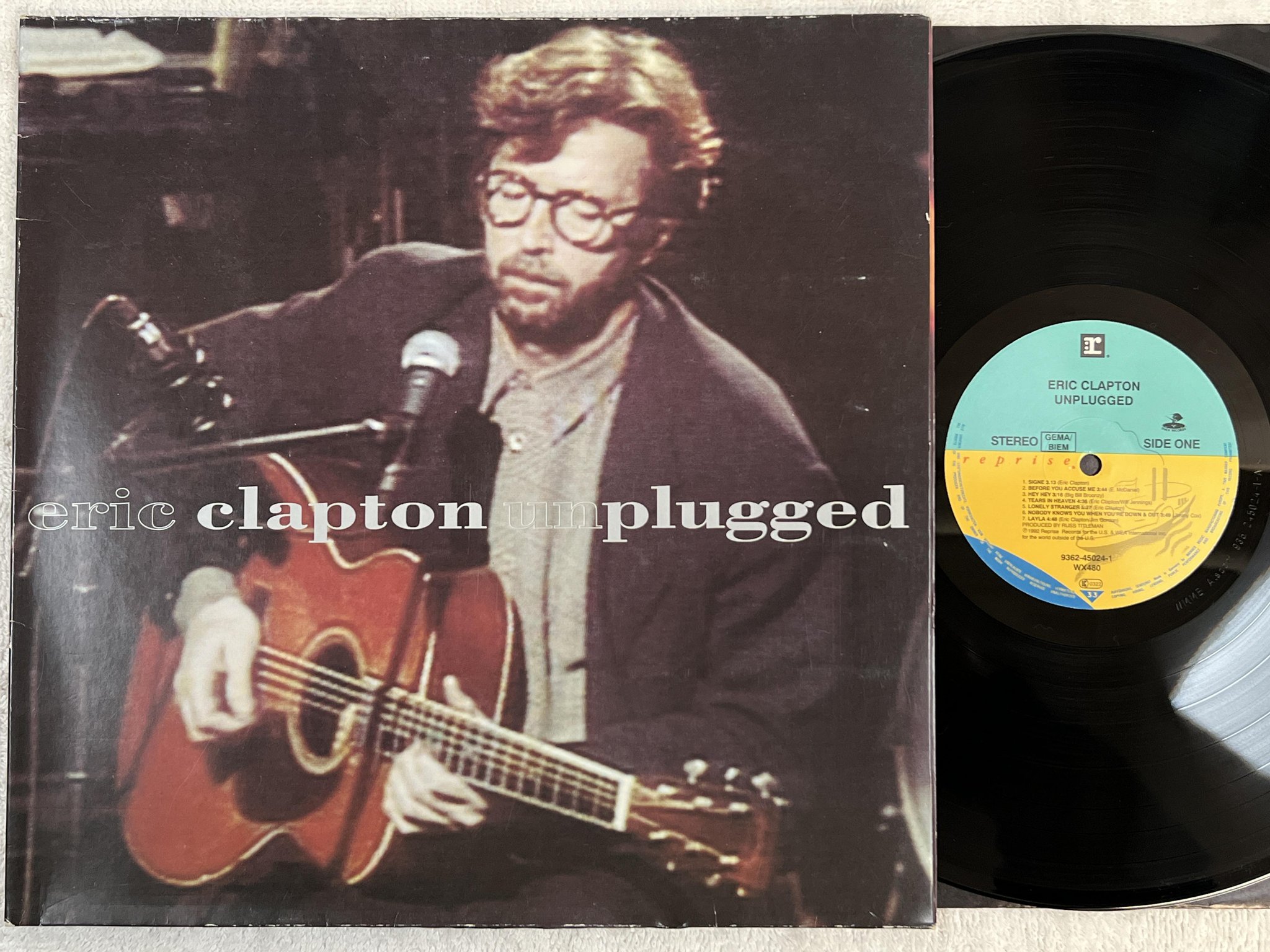 Omslagsbild för skivan ERIC CLAPTON unplugged LP -92 EU REPRISE 9362-45024-1 *** Layla ***
