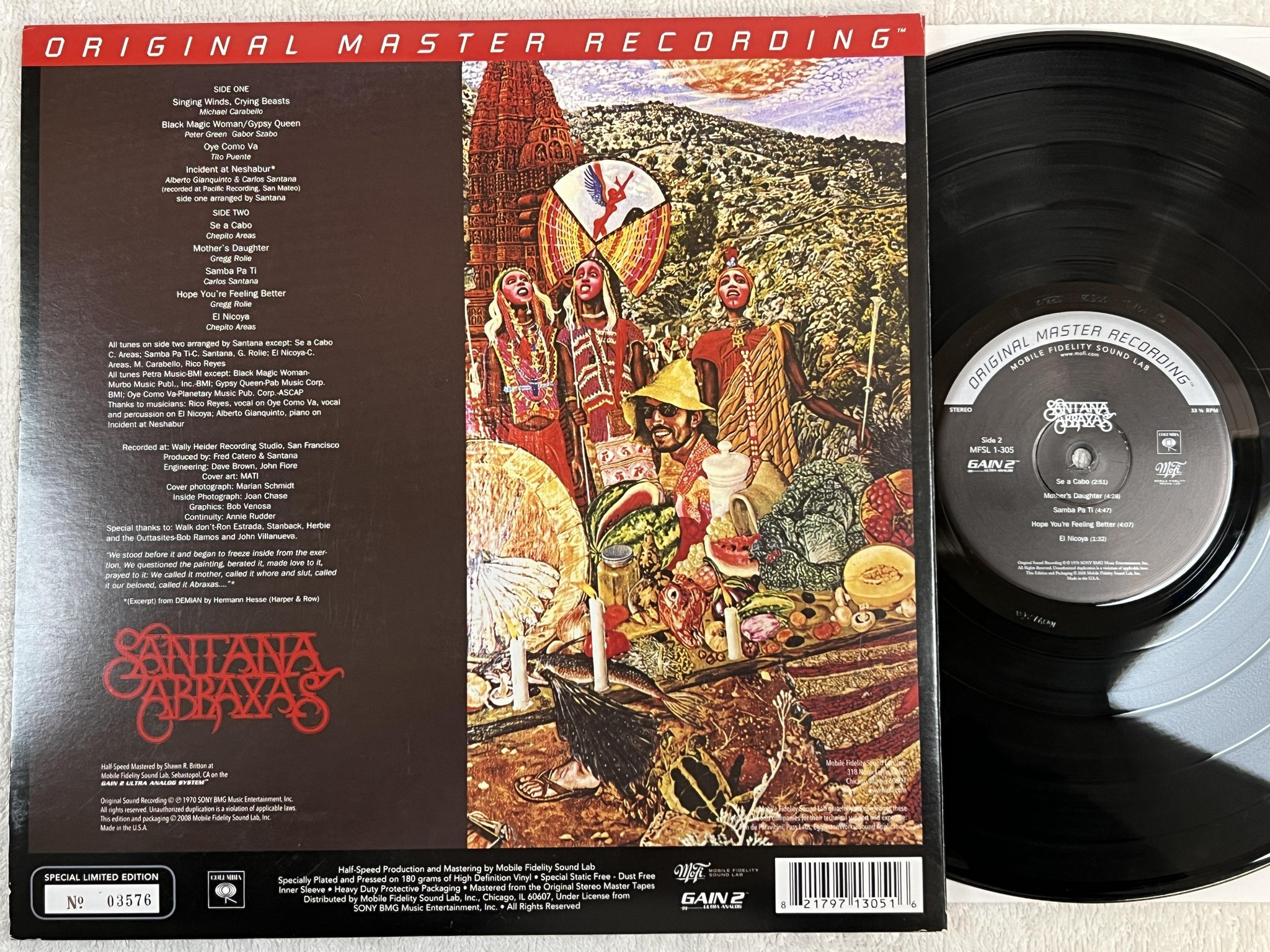 Omslagsbild för skivan SANTANA abraxas LP 2008 US MOBILE FIDELITY SOUND LAB MFSL 1-305 *** R A R E ***