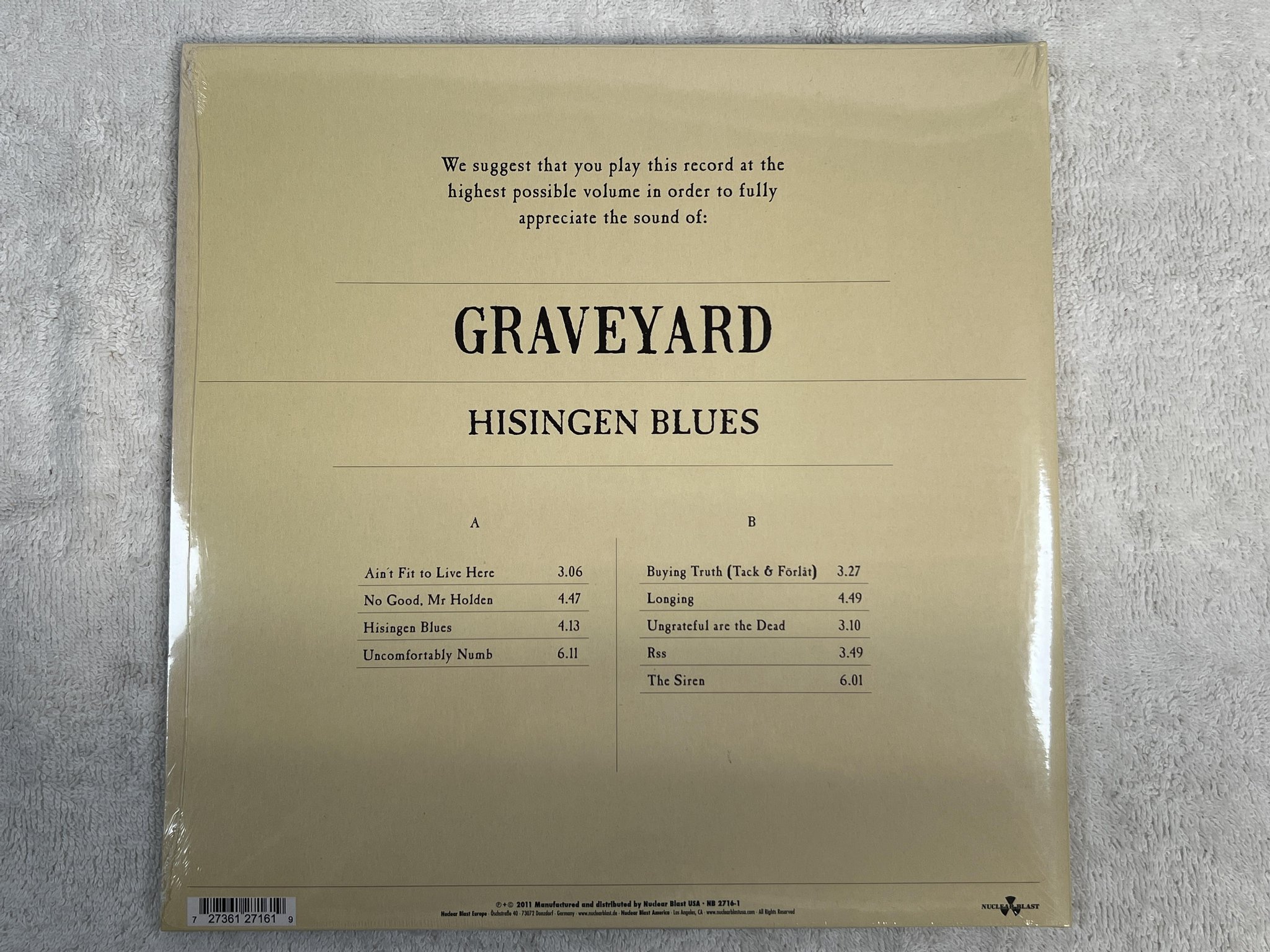Omslagsbild för skivan GRAVEYARD Hisingen Blues LP 2011 nuclear blast nb 2716-1 ** Still Sealed **