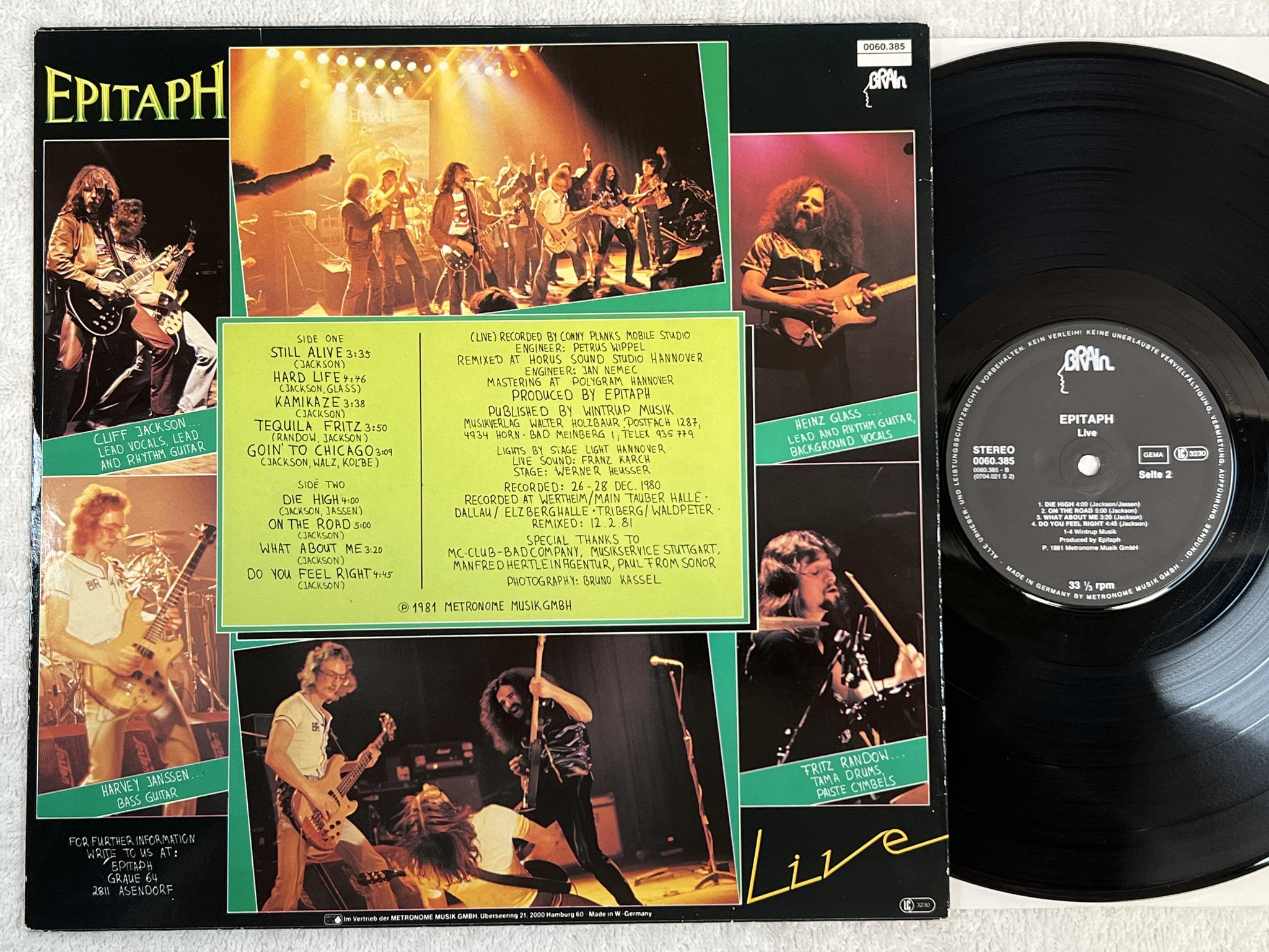 Omslagsbild för skivan EPITAPH live LP -81 Ger BRAIN 0060.385