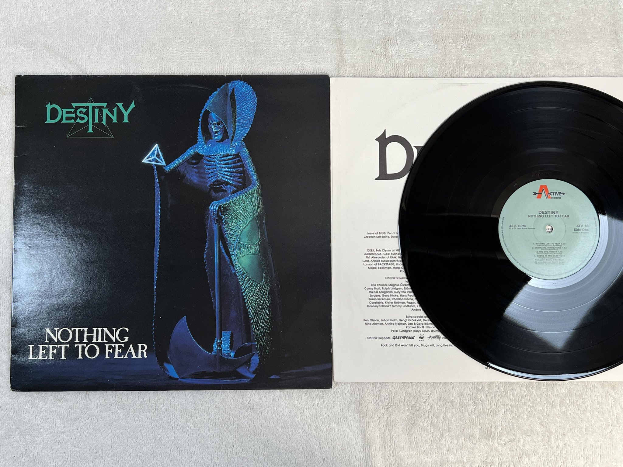 Omslagsbild för skivan DESTINY Nothing Left To Fear LP -91 UK active ATV 18