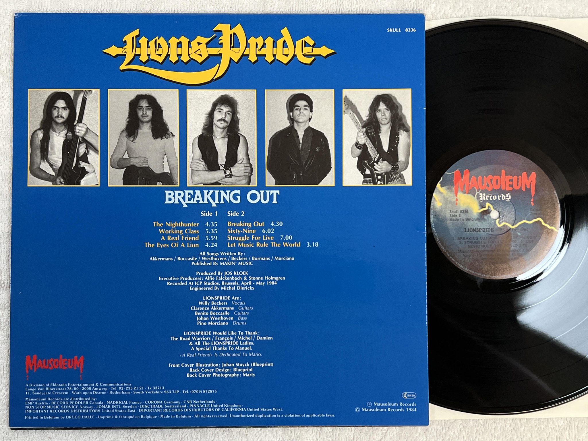 Omslagsbild för skivan LIONS PRIDE Breaking Out LP -84 Belgium MAUSOLEUM SKULL 8336