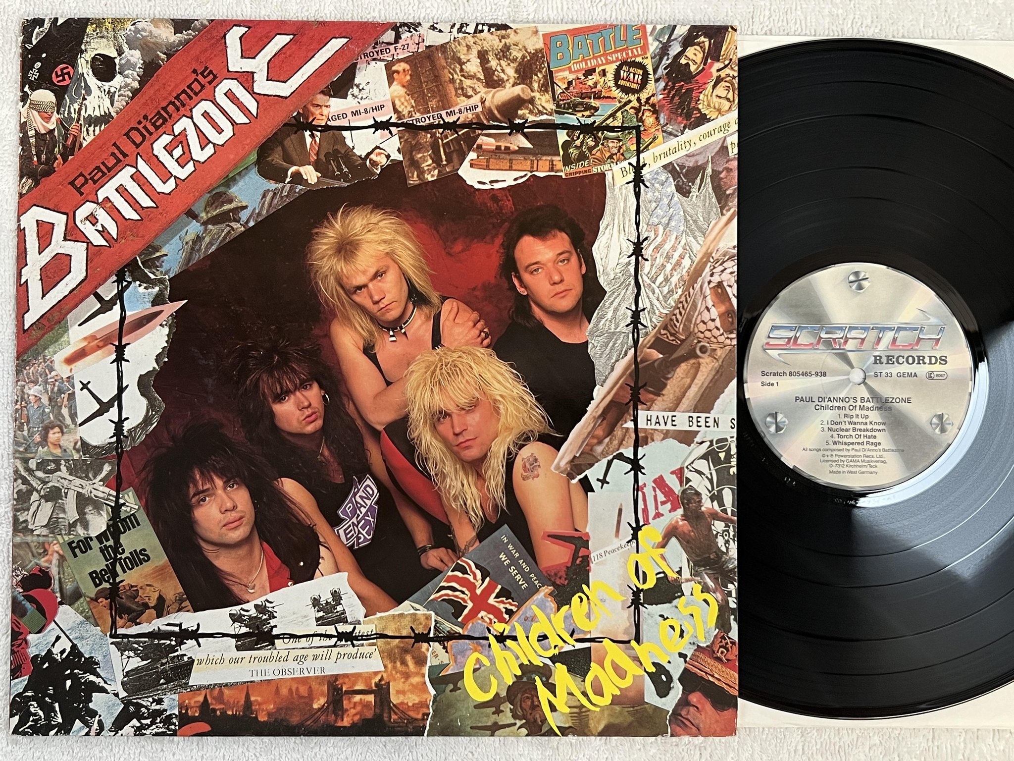 Omslagsbild för skivan PAUL DI'ANNO'S BATTLEZONE Children Of Madness LP -87 Ger SCRATCH 805 465-938