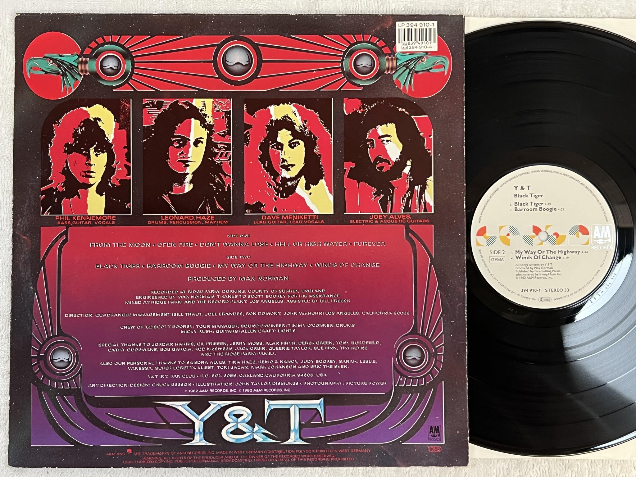 Omslagsbild för skivan Y&T black tiger LP -82 Ger A&M 394910-1