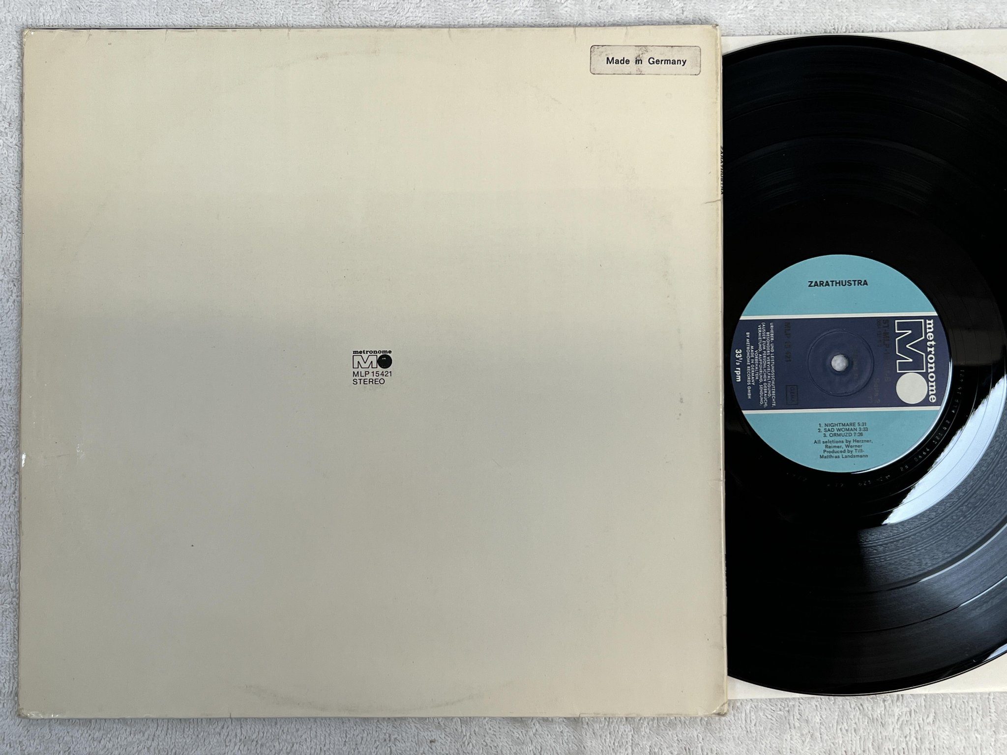 Omslagsbild för skivan ZARATHUSTRA s/t LP -72 Ger METRONOME MLP 15421 *** ULTRA RARE PROG MONSTER ***