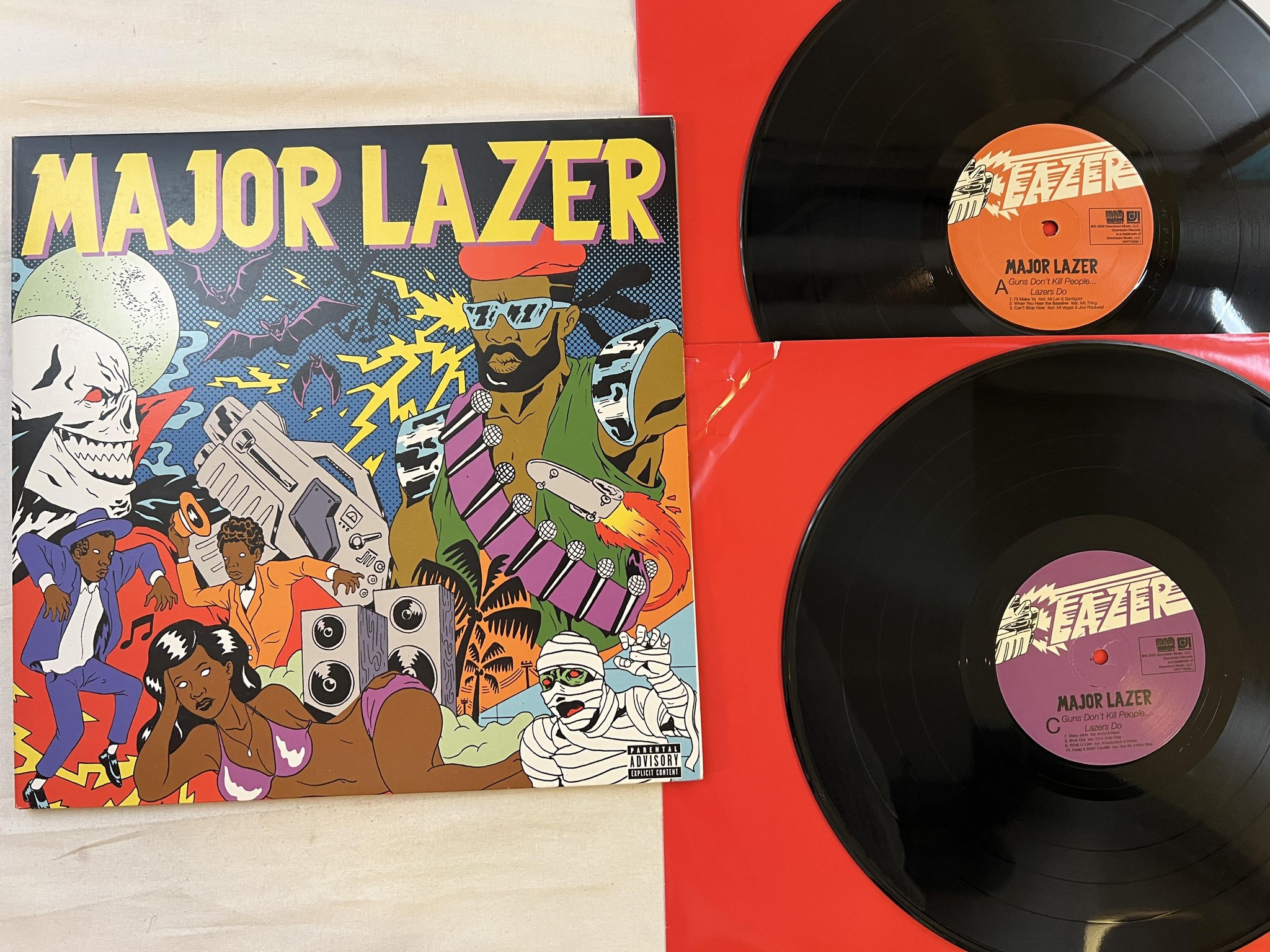 Omslagsbild för skivan MAJOR LAZER Guns Don't Kill People... Lazers Do 2xLP 2009 *** GRIME / REGGAE ***