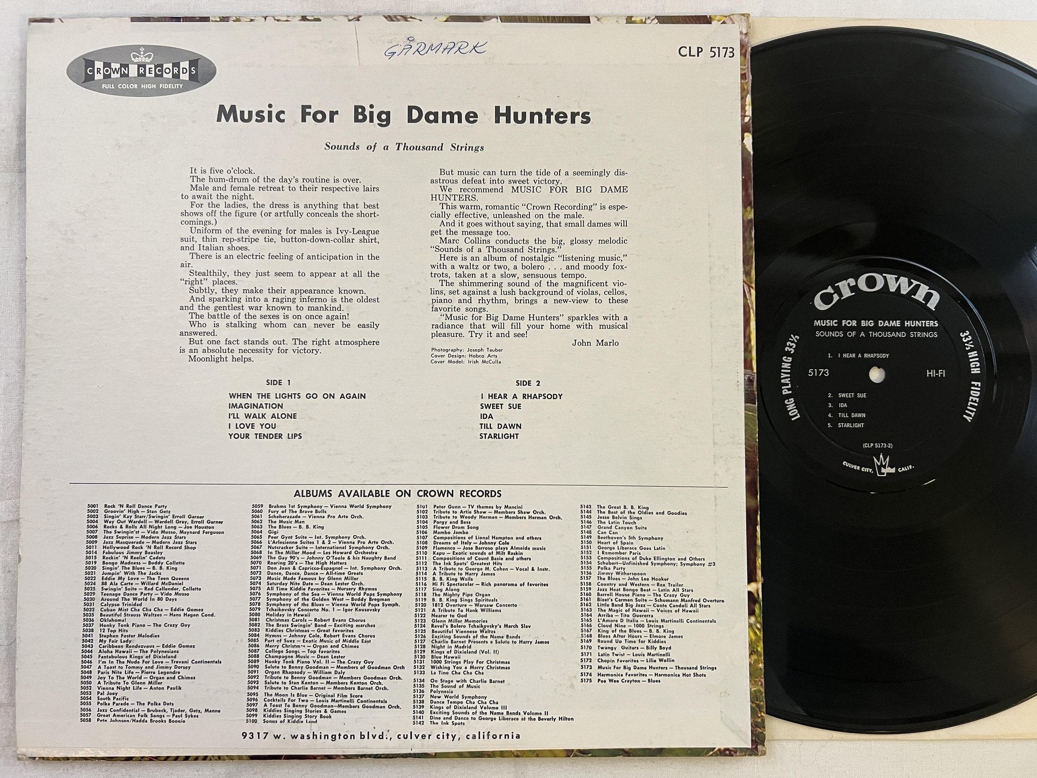 Omslagsbild för skivan SOUNDS OF THOUSANDS STRINGS Music For Big Dame Hunters LP -60 US CROWN CLP 5173