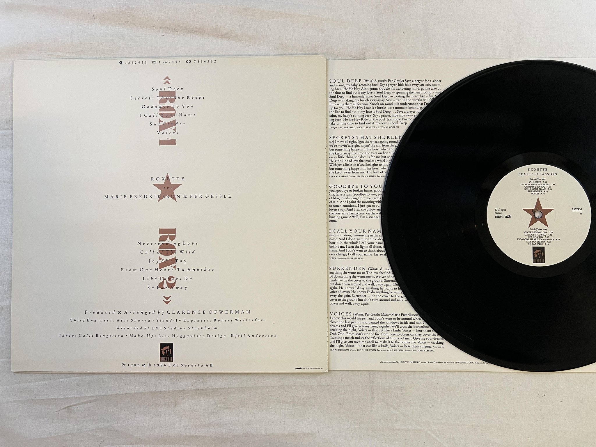 Omslagsbild för skivan ROXETTE pearls of passion LP -86 Swe EMI 1362451