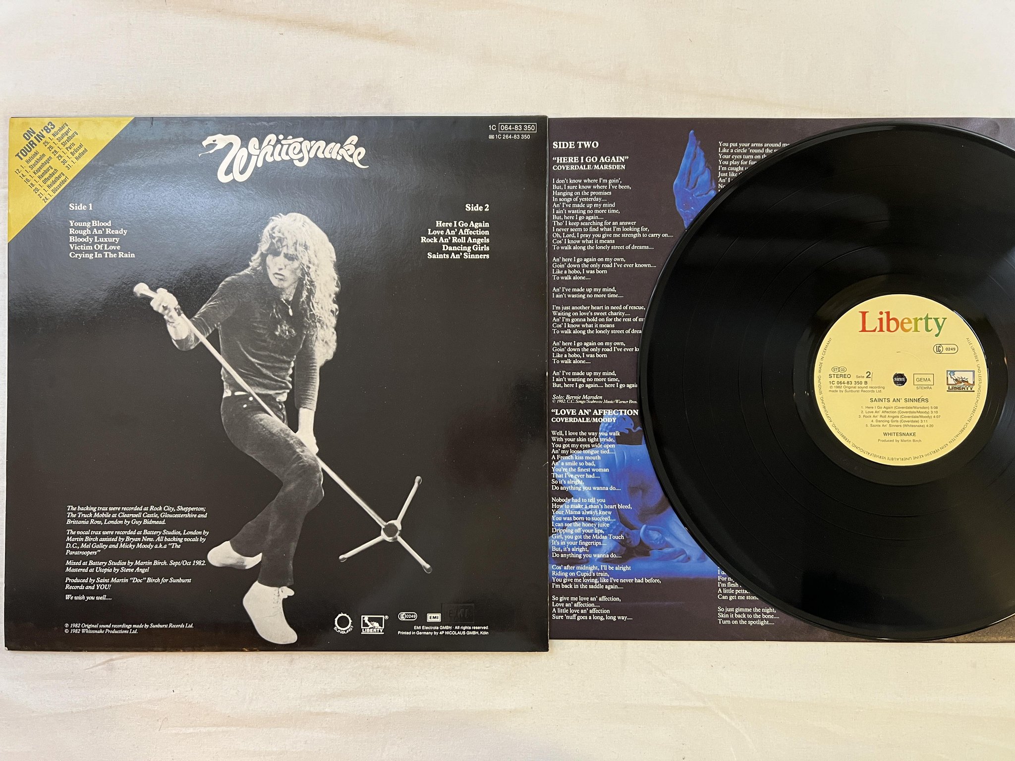 Omslagsbild för skivan WHITESNAKE saints and sinners LP -82 LIBERTY 1C 064-83350