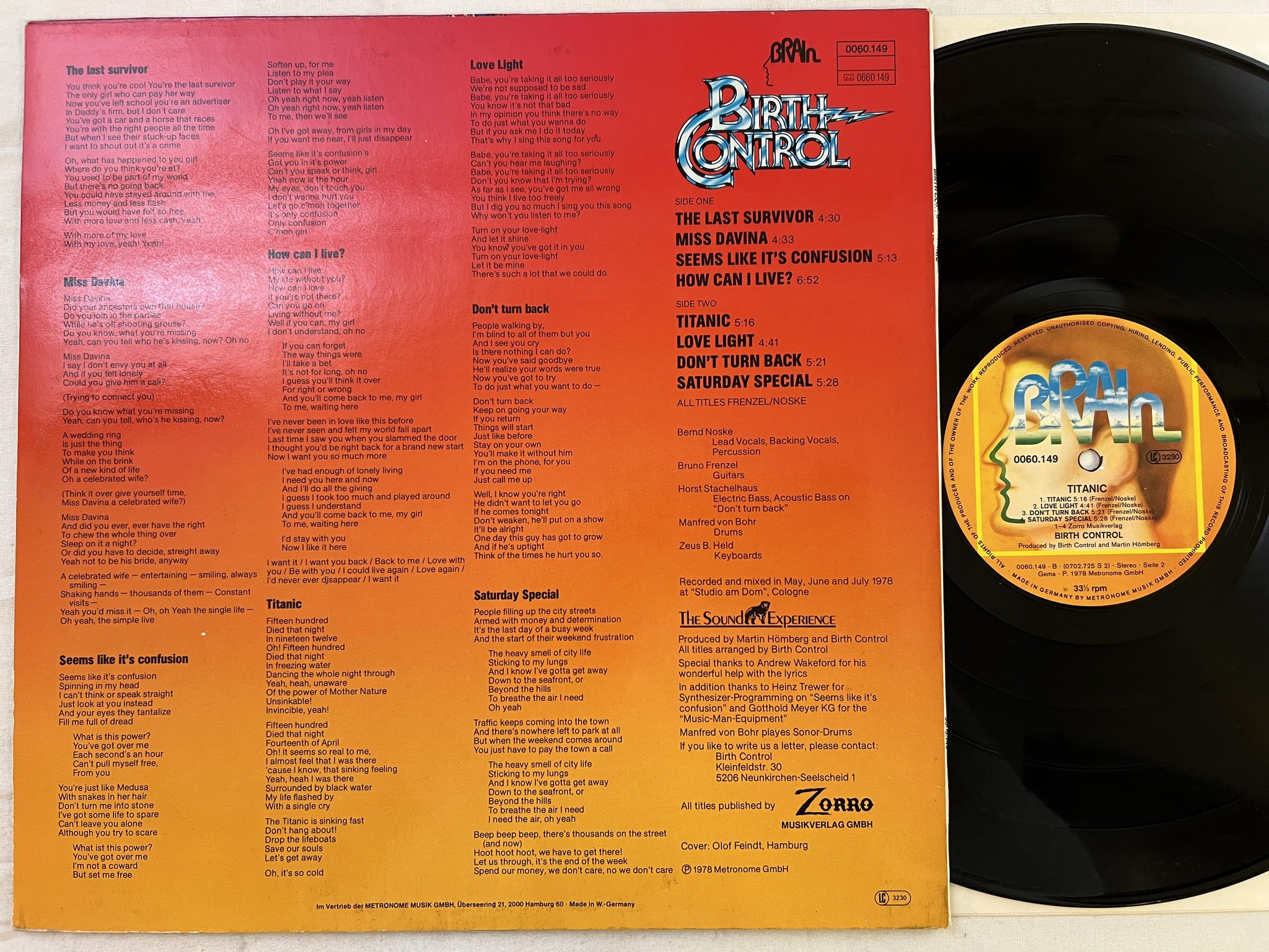 Omslagsbild för skivan BIRTH CONTROL Titanic LP -78 Ger BRAIN 0060.149