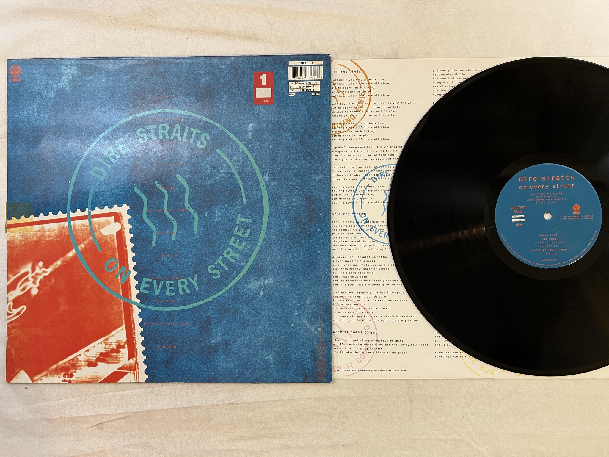 Omslagsbild för skivan DIRE STRAITS on every street LP -91 VERTIGO 510160-1