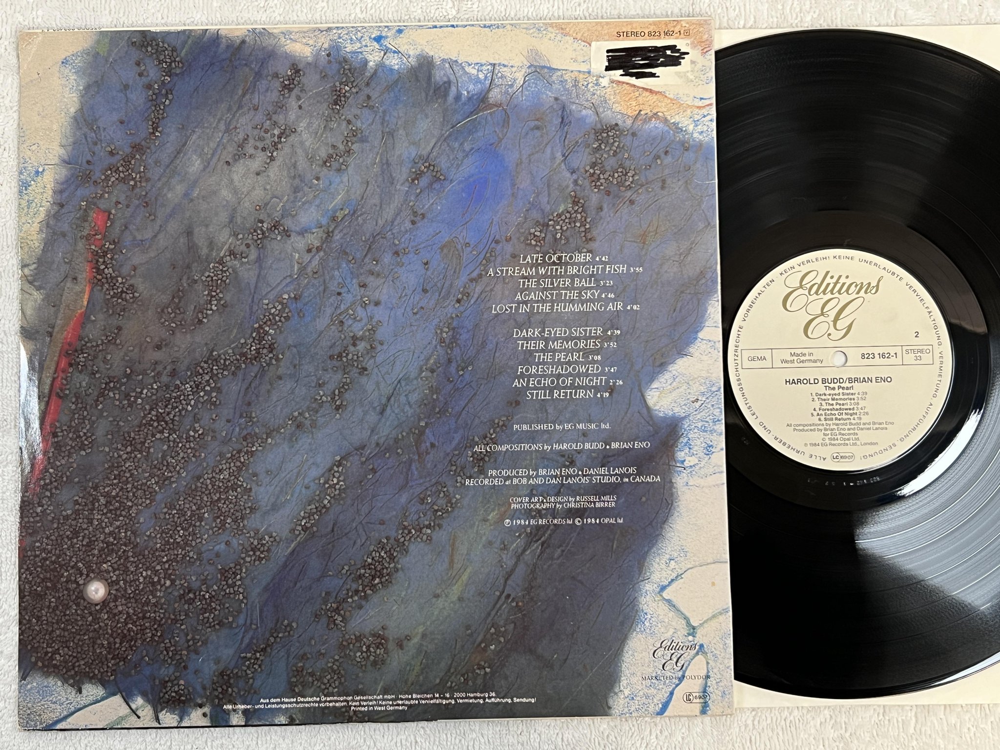 Omslagsbild för skivan HAROLD BUDD / BRIAN ENO the pearl LP -84 Ger EDITIONS EG 823 162-1