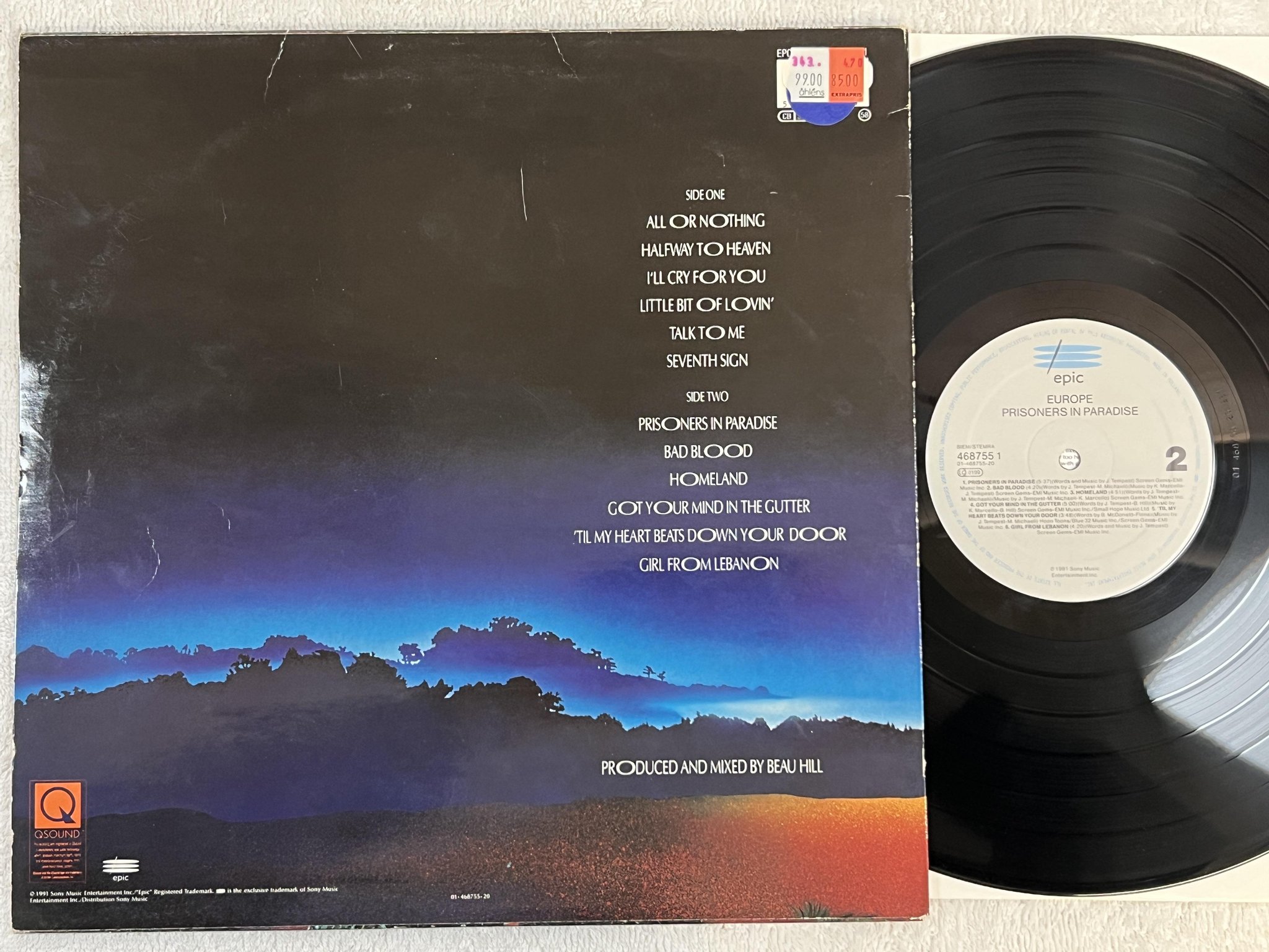 Omslagsbild för skivan EUROPE prisoners in paradise LP -91 Hol EPIC 4687551