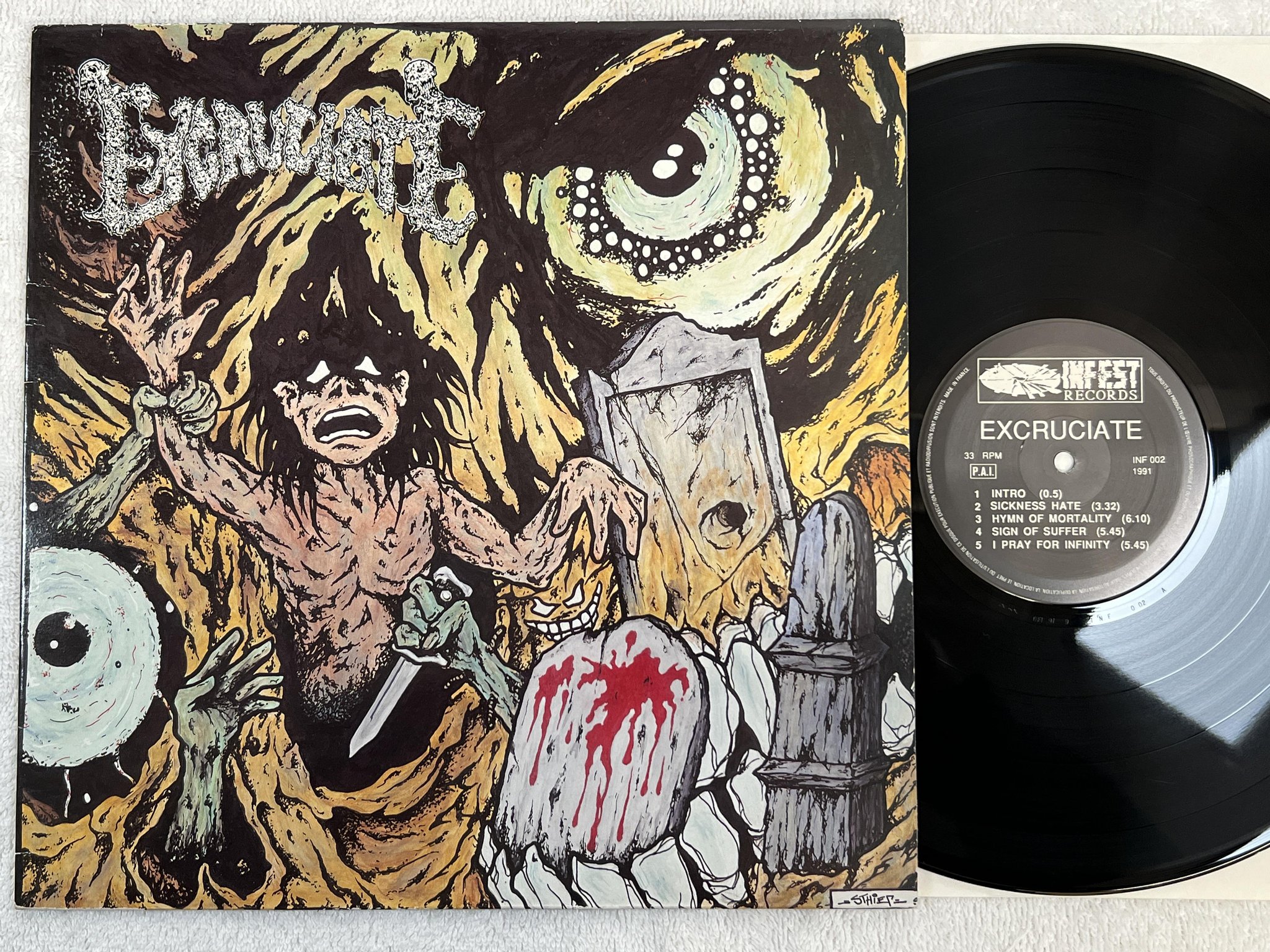 Omslagsbild för skivan EXCRUCIATE / EPITAPH s/t LP -91 Fra INFEST INF 002 *** rare death metal ***
