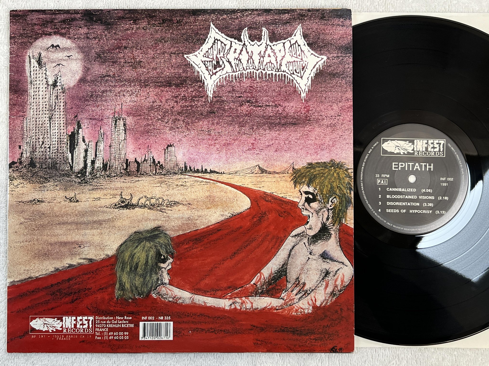 Omslagsbild för skivan EXCRUCIATE / EPITAPH s/t LP -91 Fra INFEST INF 002 *** rare death metal ***