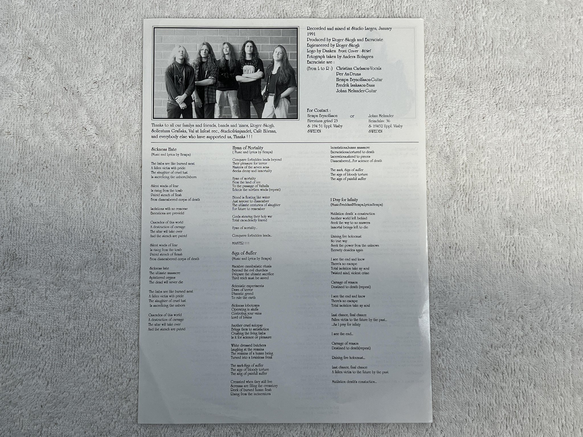 Omslagsbild för skivan EXCRUCIATE / EPITAPH s/t LP -91 Fra INFEST INF 002 *** rare death metal ***