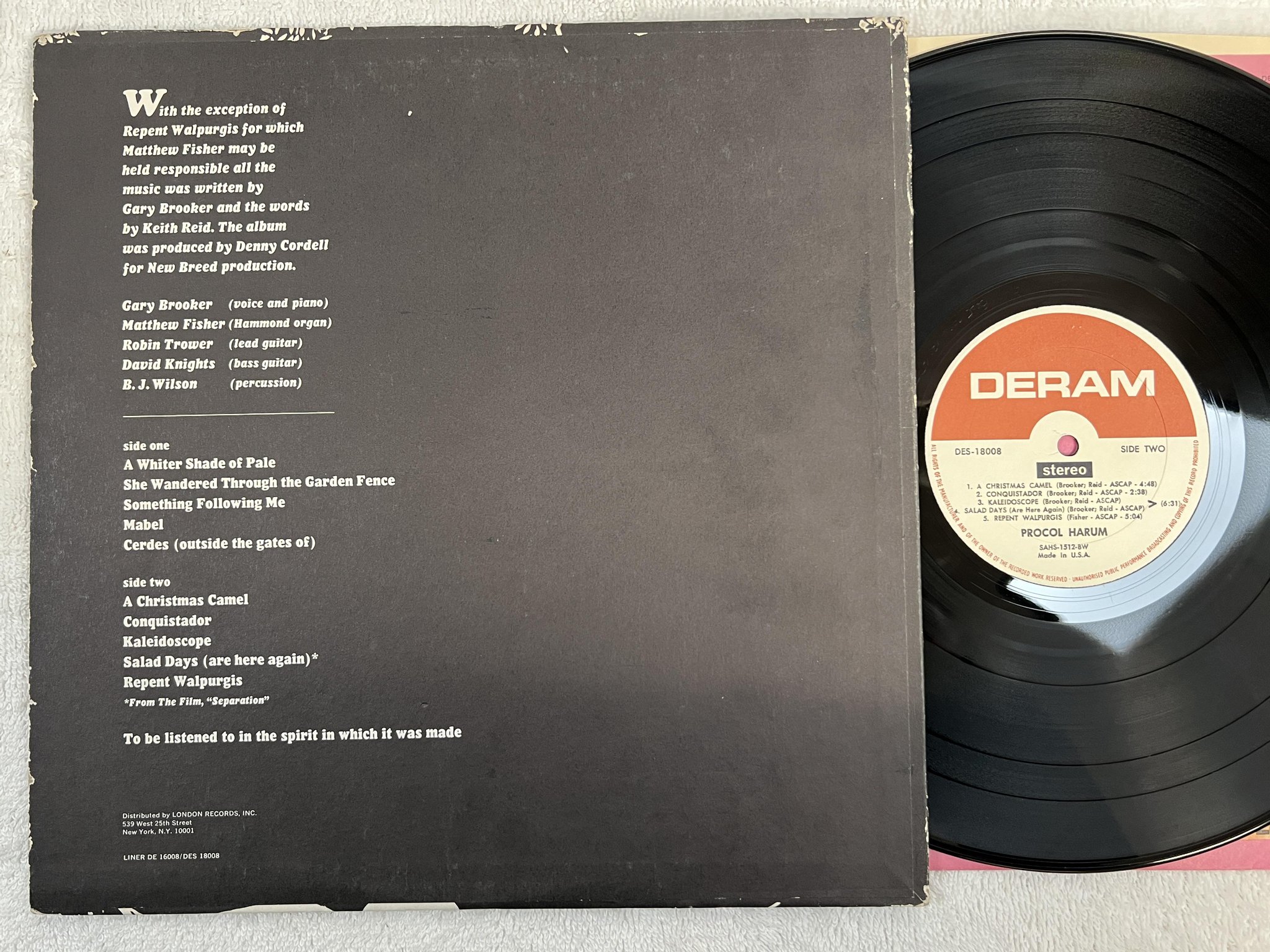 Omslagsbild för skivan PROCOL HARUM s/t LP -67 US DERAM DES-18008 *** Nice US pressing ***