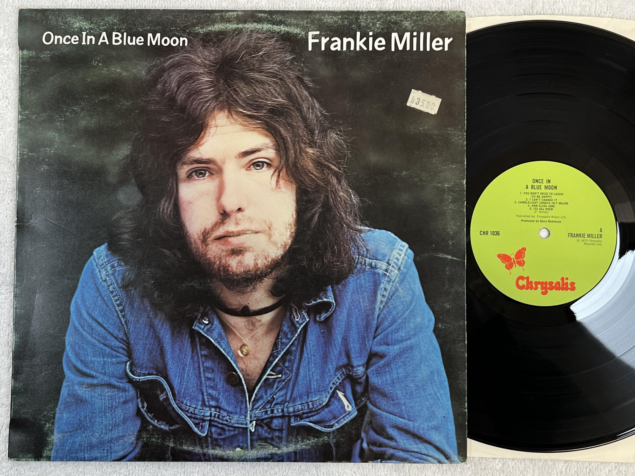 Omslagsbild för skivan FRANKIE MILLER once in a blue moon LP -72 UK CHRYSALIS CHR 1036