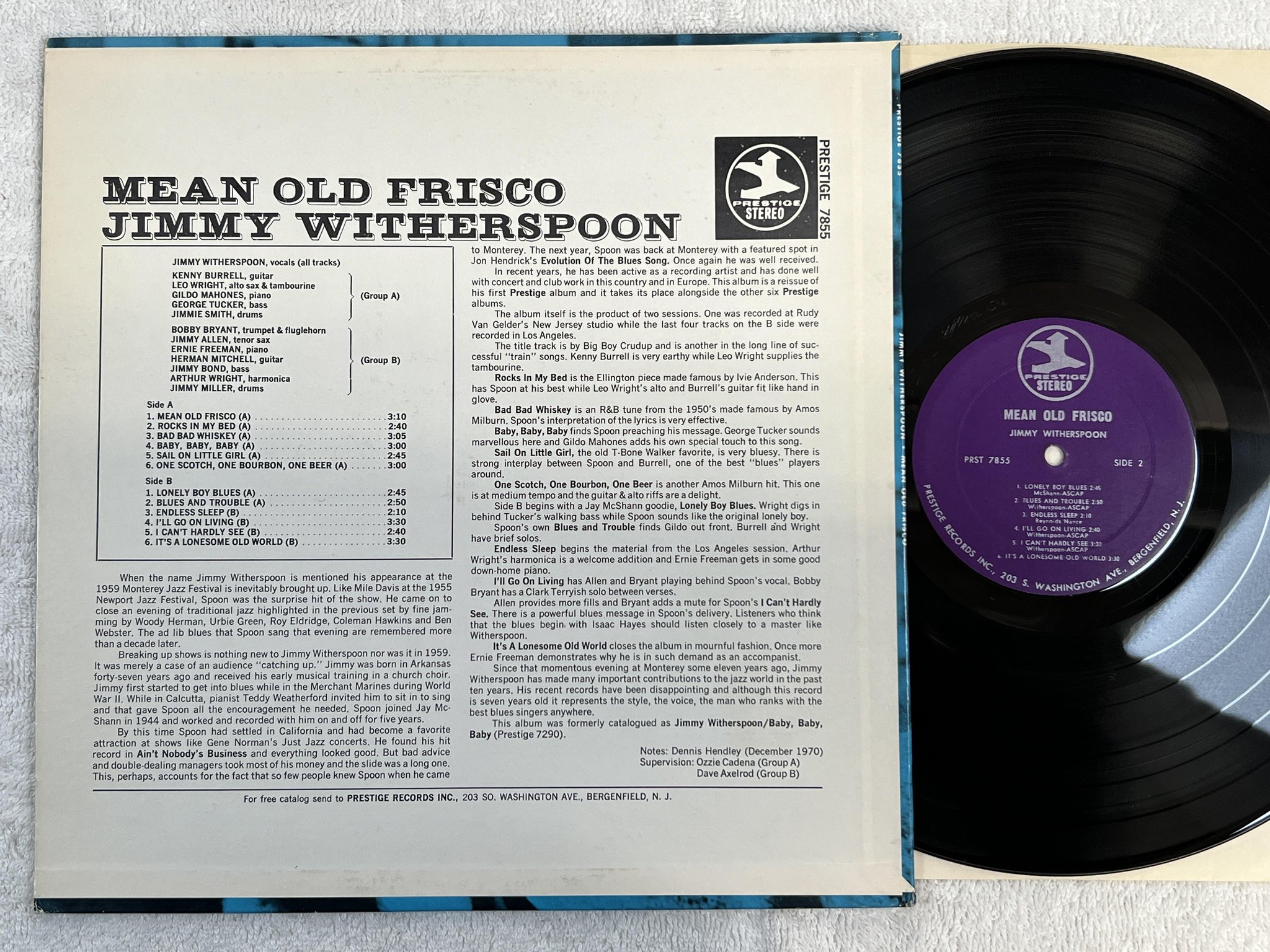 Omslagsbild för skivan JIMMY WITHERSPOON mean old frisco LP re -63/70 US PRESTIGE PR 7855
