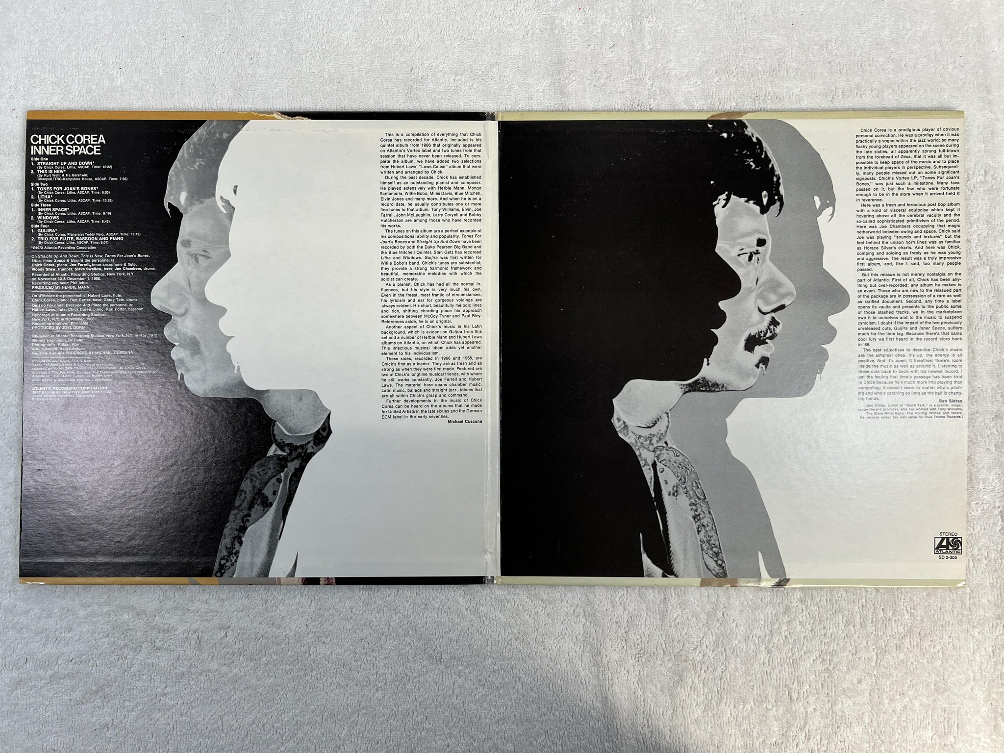 Omslagsbild för skivan CHICK COREA inner space 2xLP -73 US ATLANTIC SD S-305