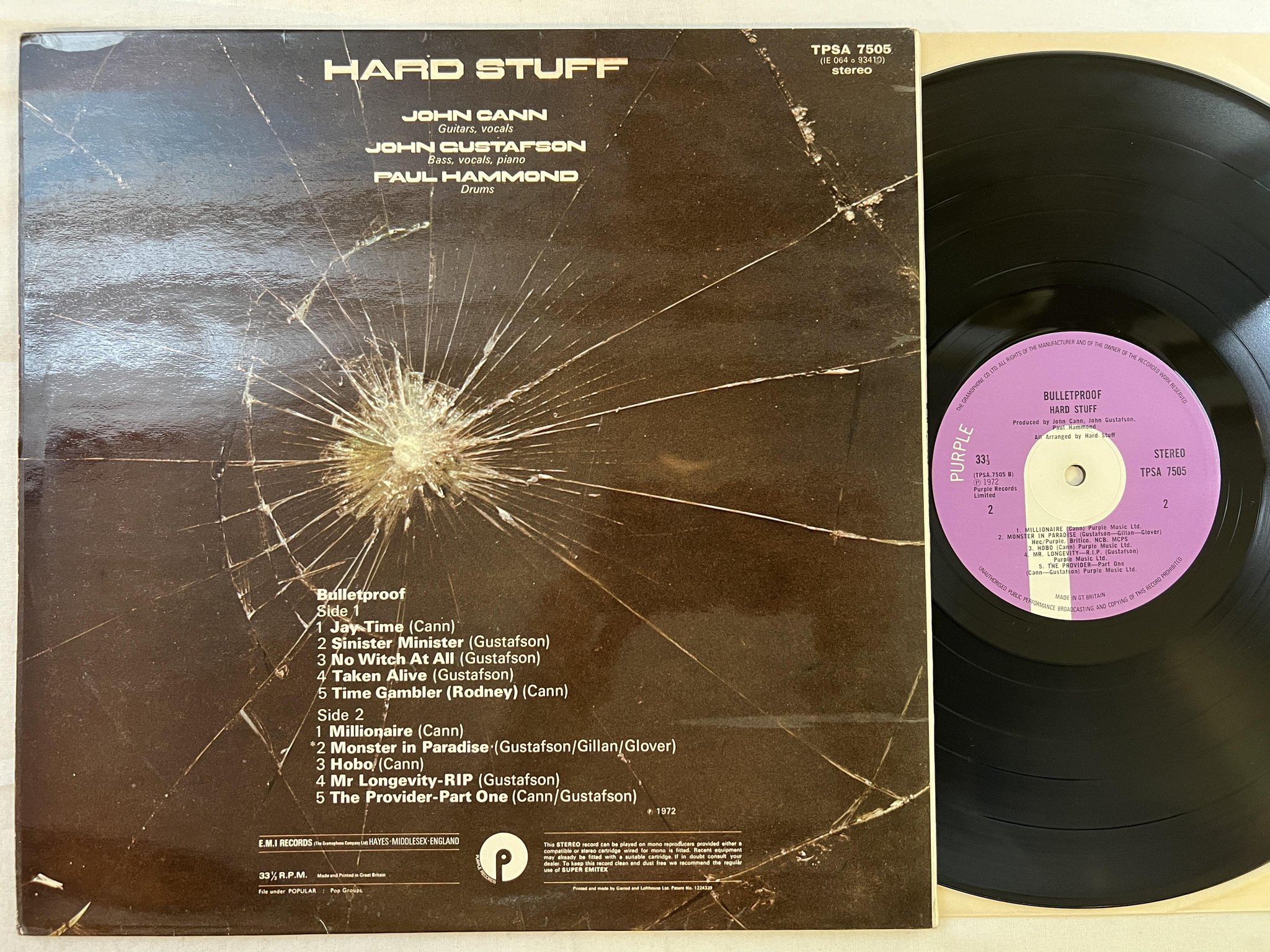 Omslagsbild för skivan HARD STUFF Bulletproof LP -72 UK PURPLE TPSA 7505
