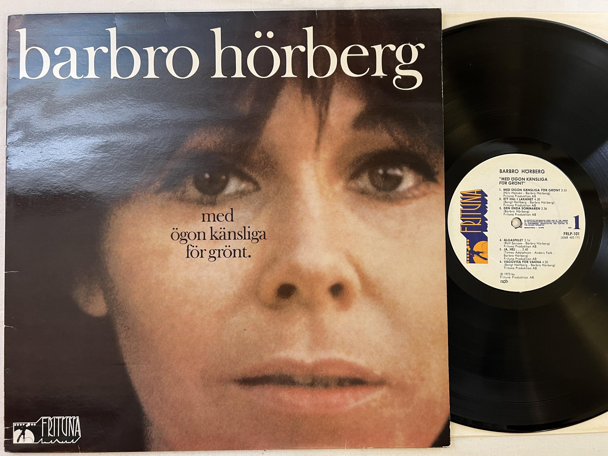 Omslagsbild för skivan BARBRO HÖRBERG med ögon känsliga för grönt LP -73 Swe FRITUNA FRLP-101