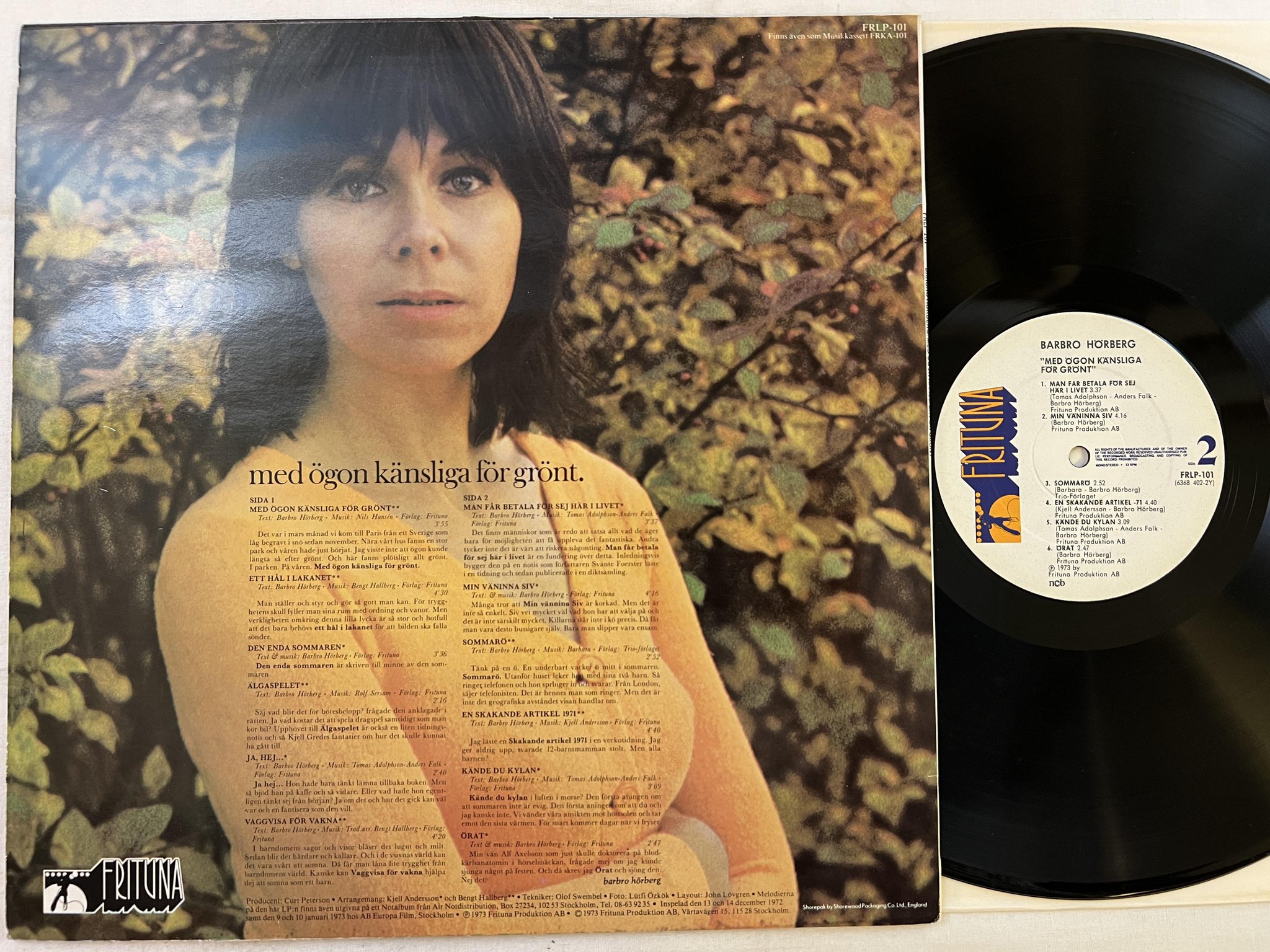 Omslagsbild för skivan BARBRO HÖRBERG med ögon känsliga för grönt LP -73 Swe FRITUNA FRLP-101