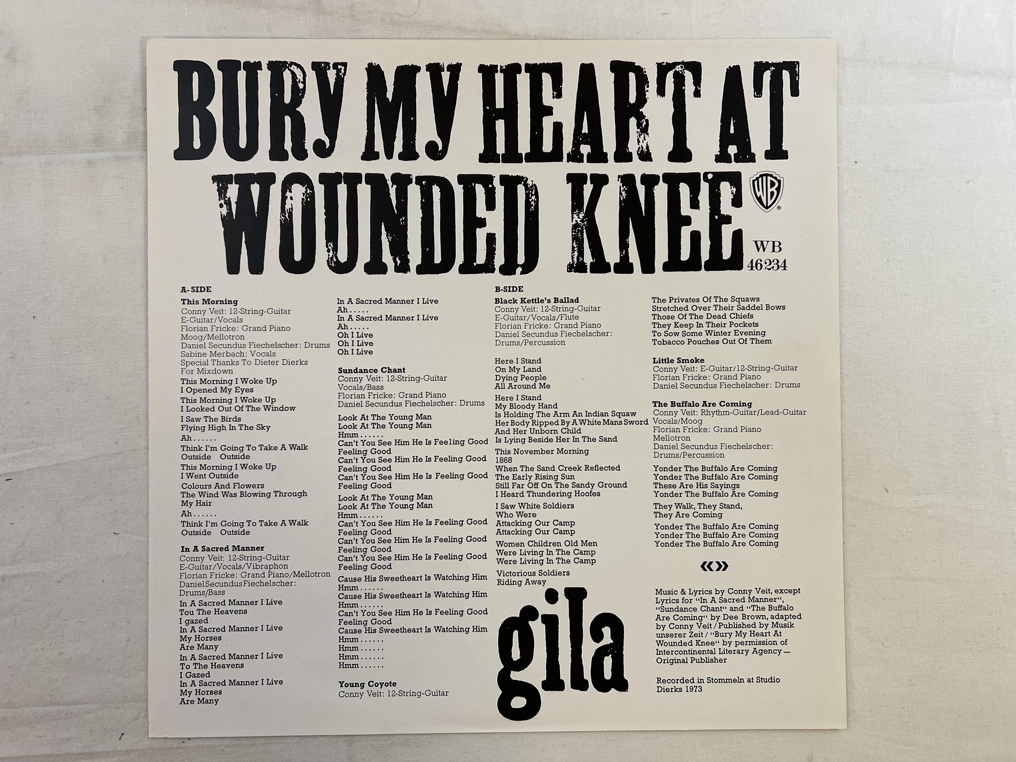 Omslagsbild för skivan GILA Bury My Heart At Wounded Knee LP re Ger WARNER BROS WB 46 234 ** KRAUT **