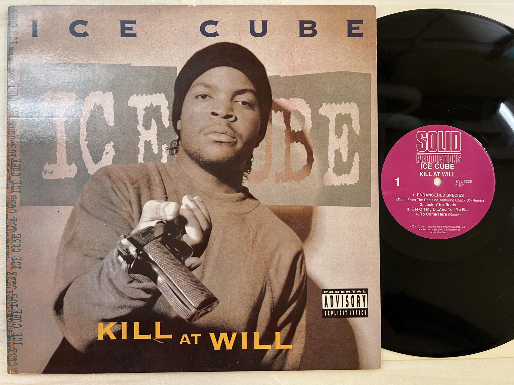 Omslagsbild för skivan ICE CUBE kill at will LP -91 SOLID PRODUCTIONS EVL 7230
