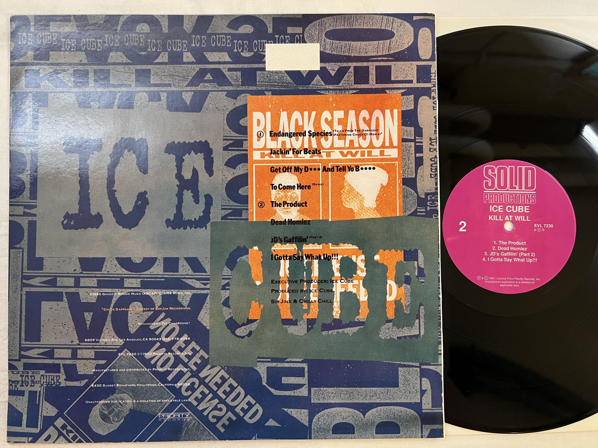 Omslagsbild för skivan ICE CUBE kill at will LP -91 SOLID PRODUCTIONS EVL 7230