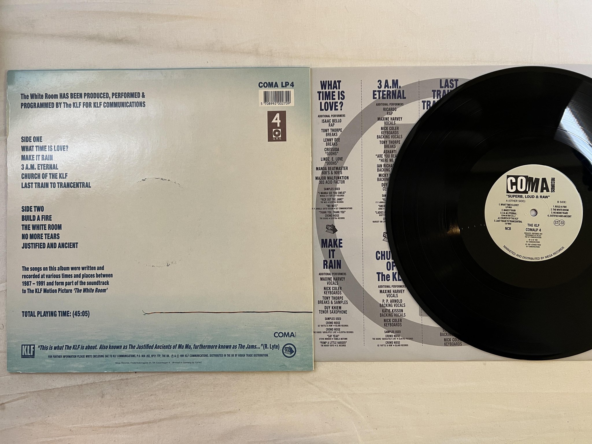 Omslagsbild för skivan KFL the white room LP -91 ncb COMA COMALP 4