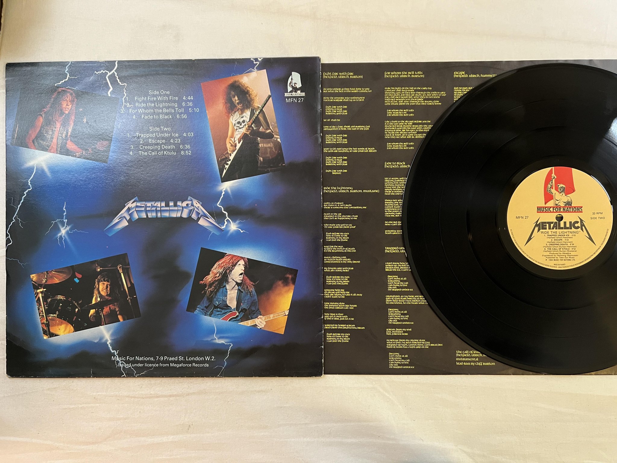 Omslagsbild för skivan METALLICA ride the lightning LP -84 MUSIC FOR NATIONS MFN 27