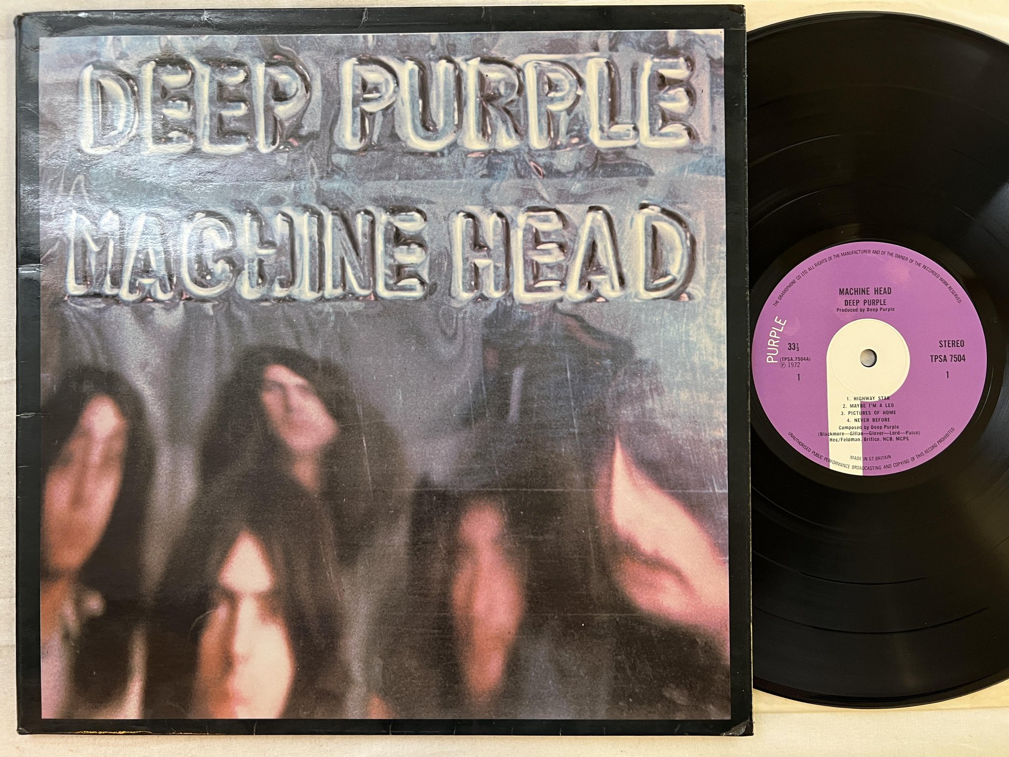 Omslagsbild för skivan DEEP PURPLE machine head LP -72 UK PURPLE TPSA 7504