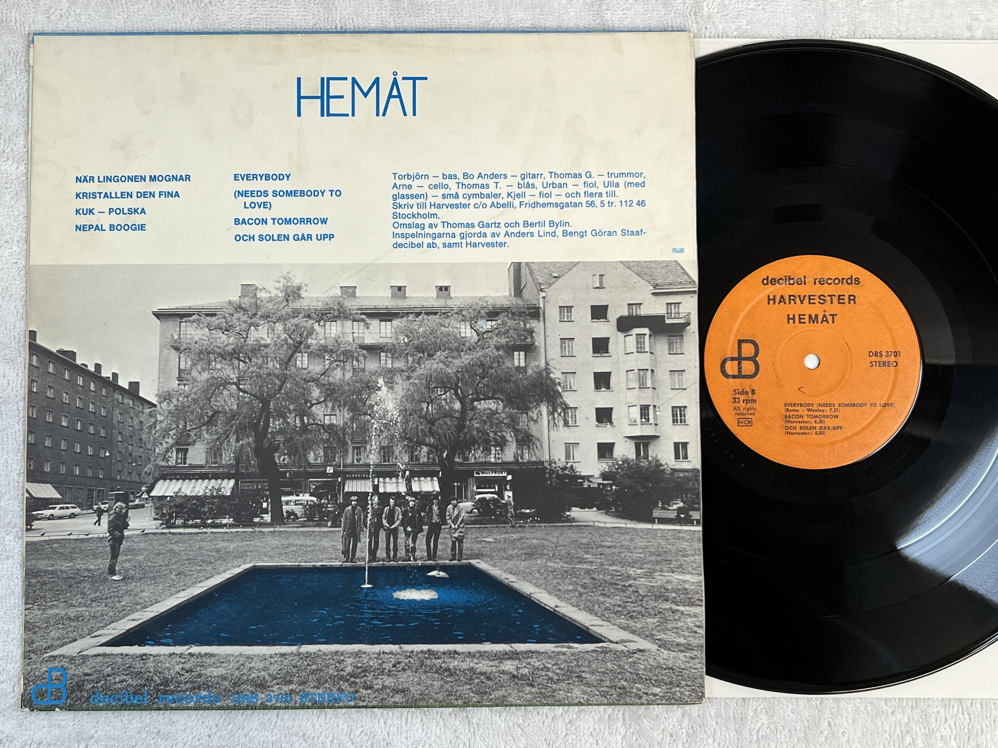 Omslagsbild för skivan HARVESTER hemåt LP -69 Swe DECIBEL DRS 3701 *** rare psych / folk ***