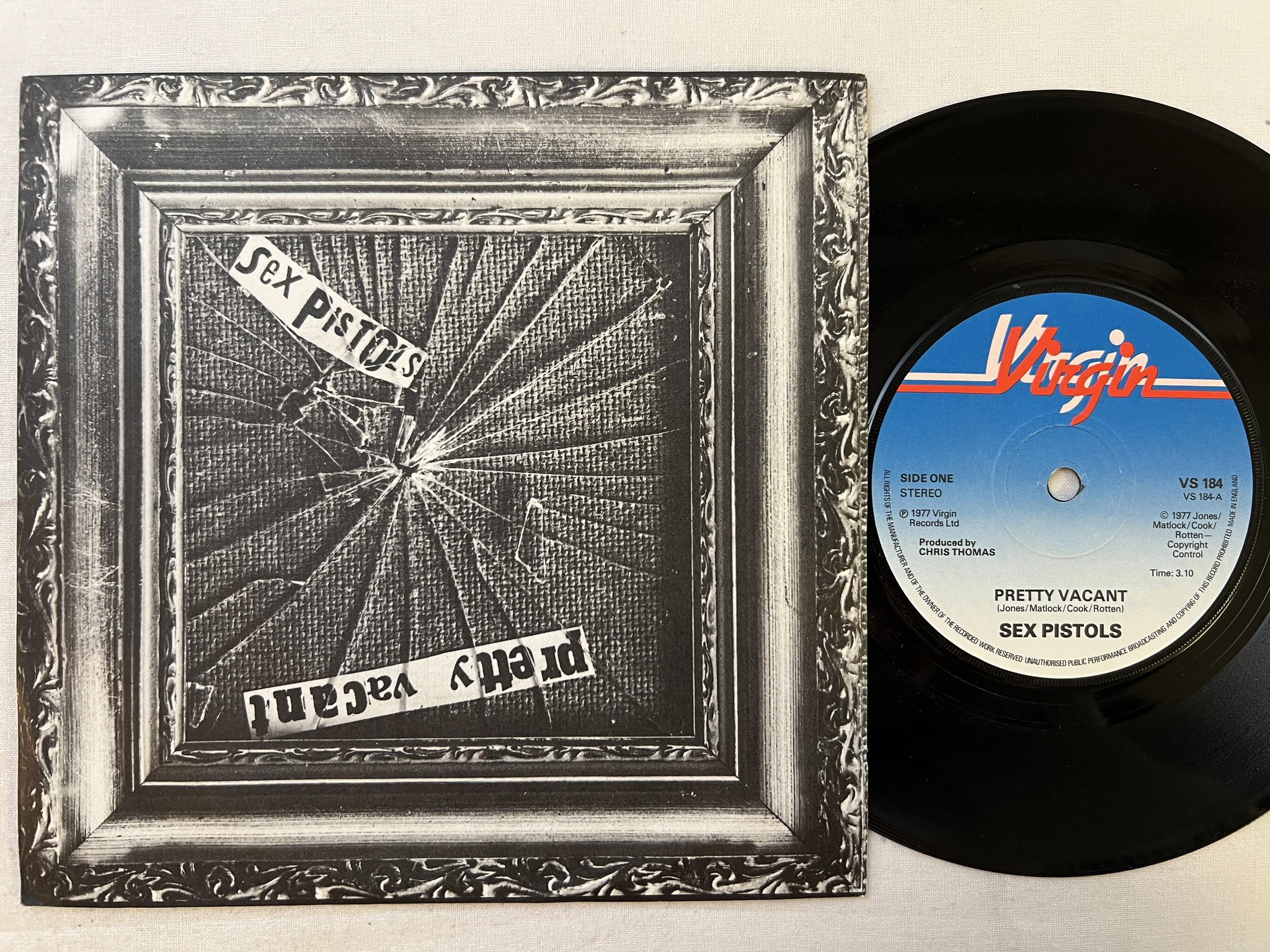 Omslagsbild för skivan SEX PISTOLS pretty vacant 7" -77 UK VIRGIN VS 184