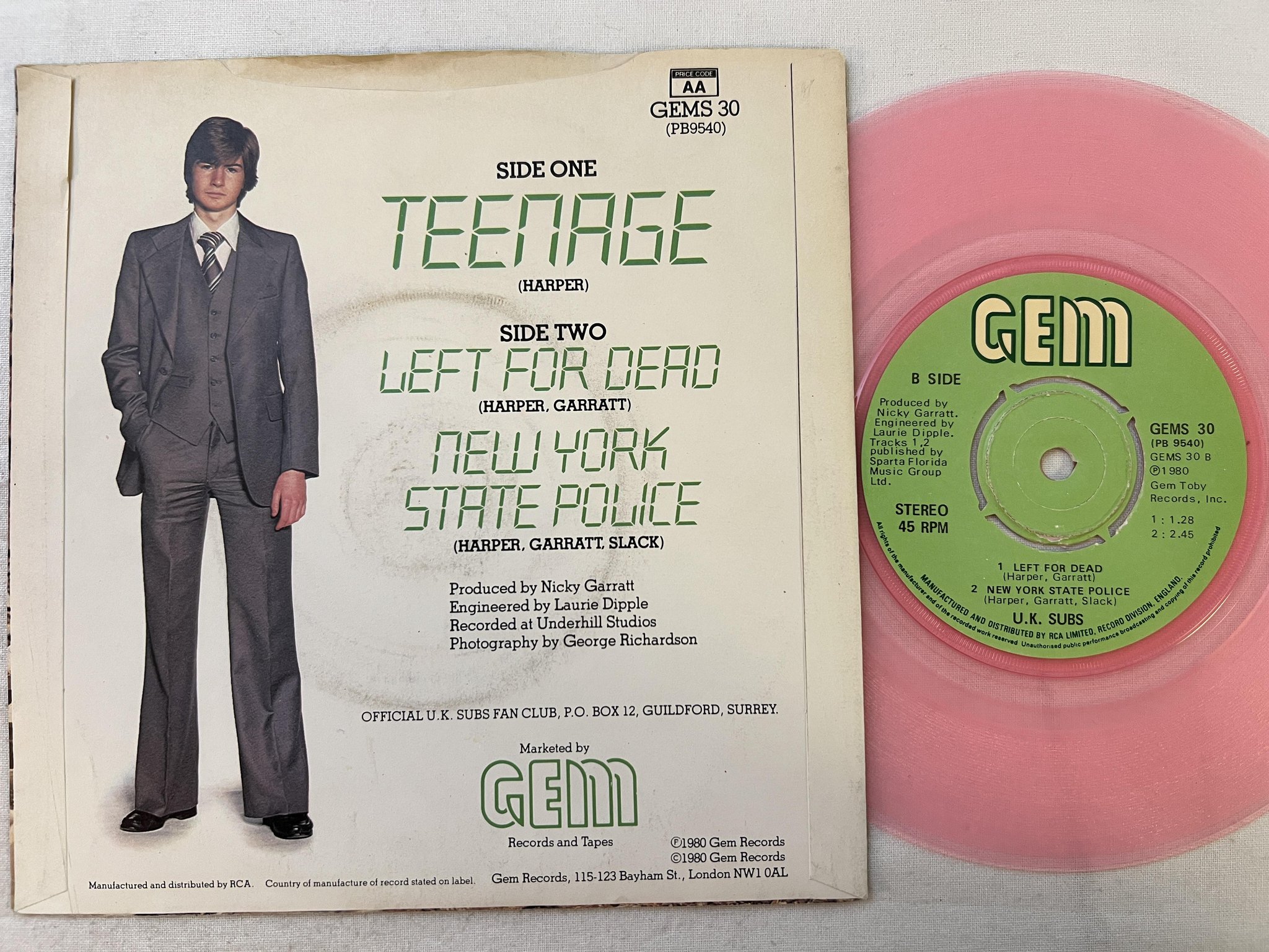 Omslagsbild för skivan UK SUBS teenage 7" -80 UK GEM GEMS 30