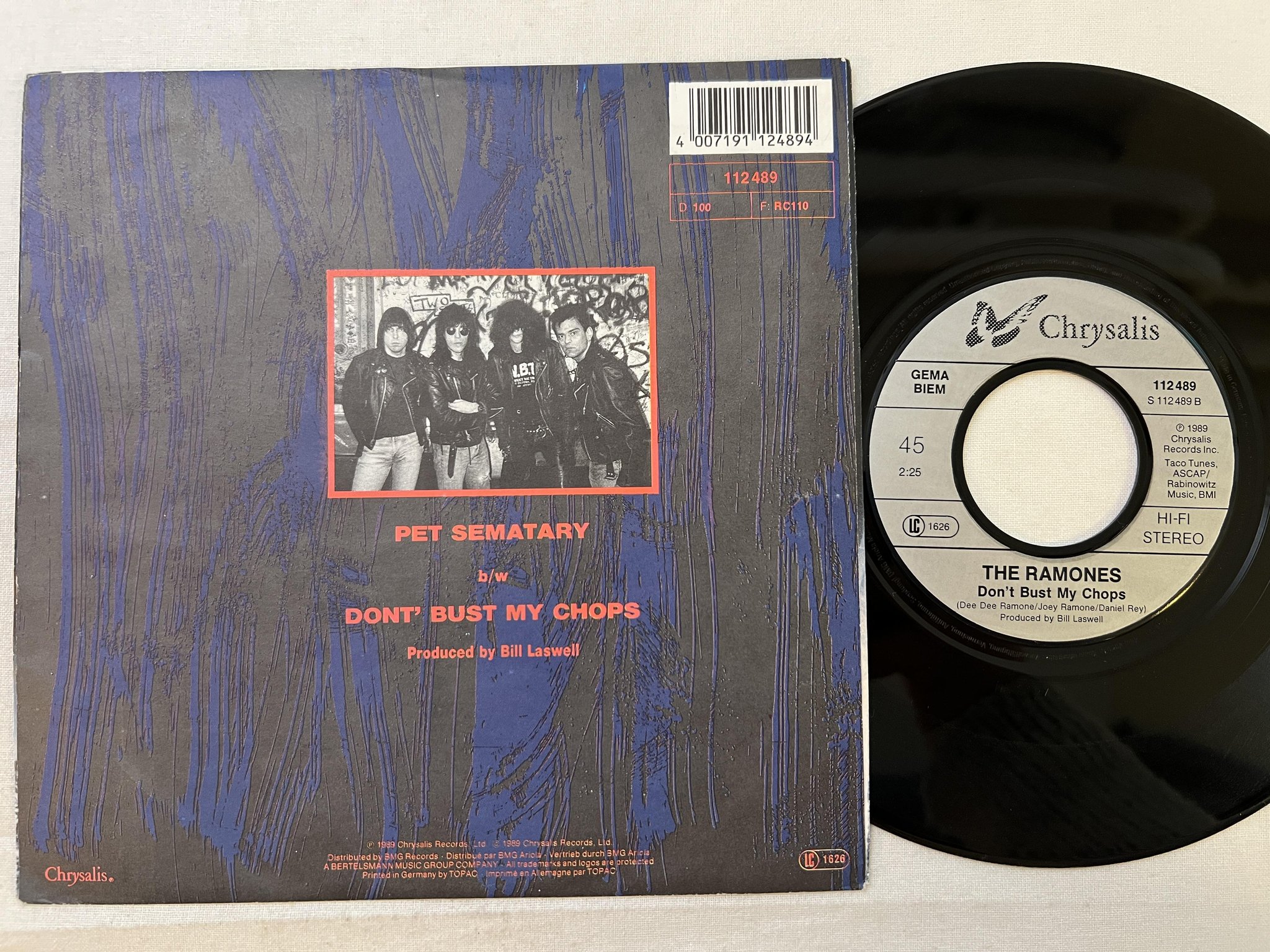 Omslagsbild för skivan RAMONES Stephen King's Pet Sematary 7" -89 chrysalis 112 489