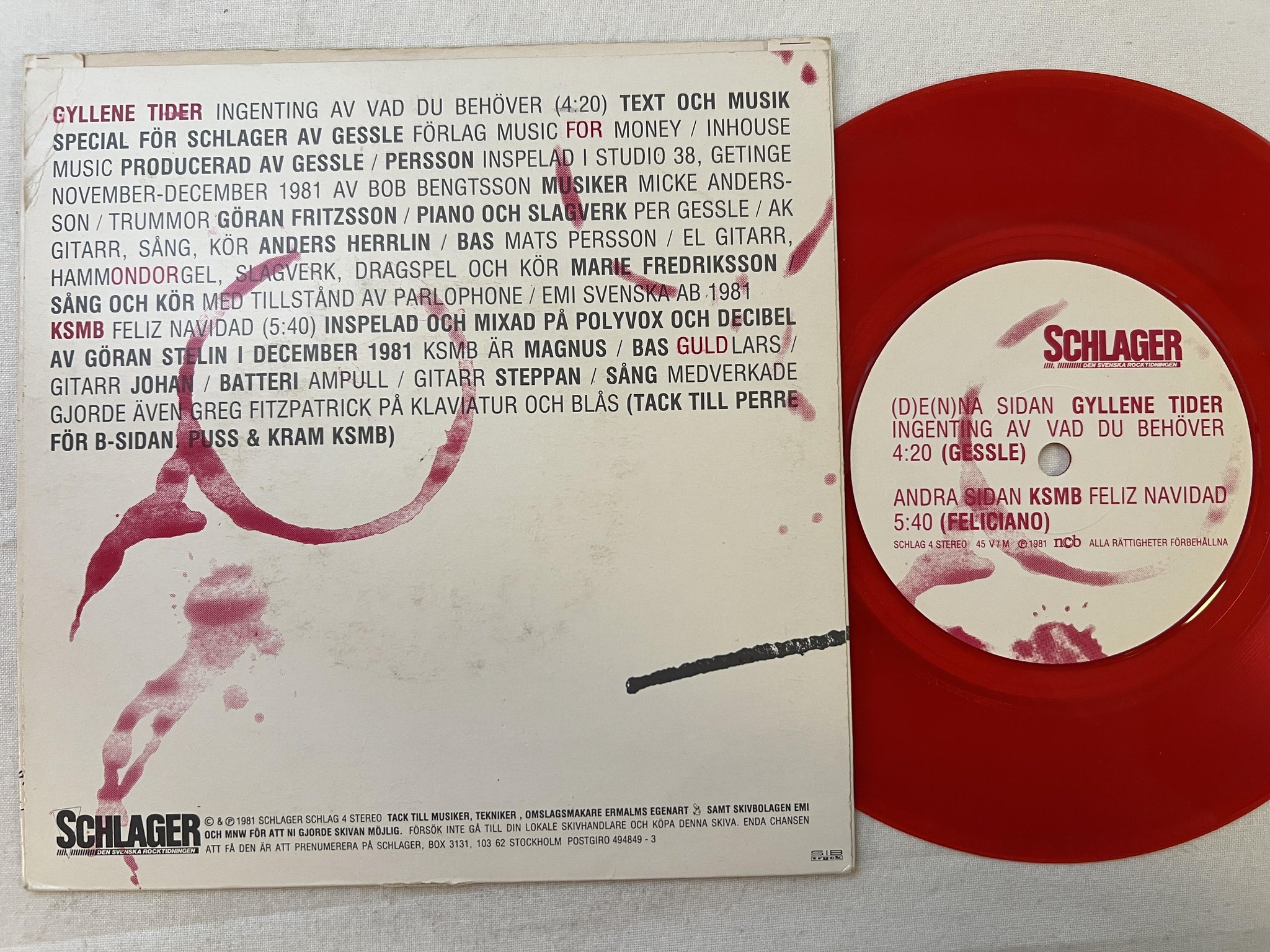 Omslagsbild för skivan GYLLENE TIDER / KSMB Schlager Nyårssingel 7" -81 Swe SCHLAGER SCHLAH 4