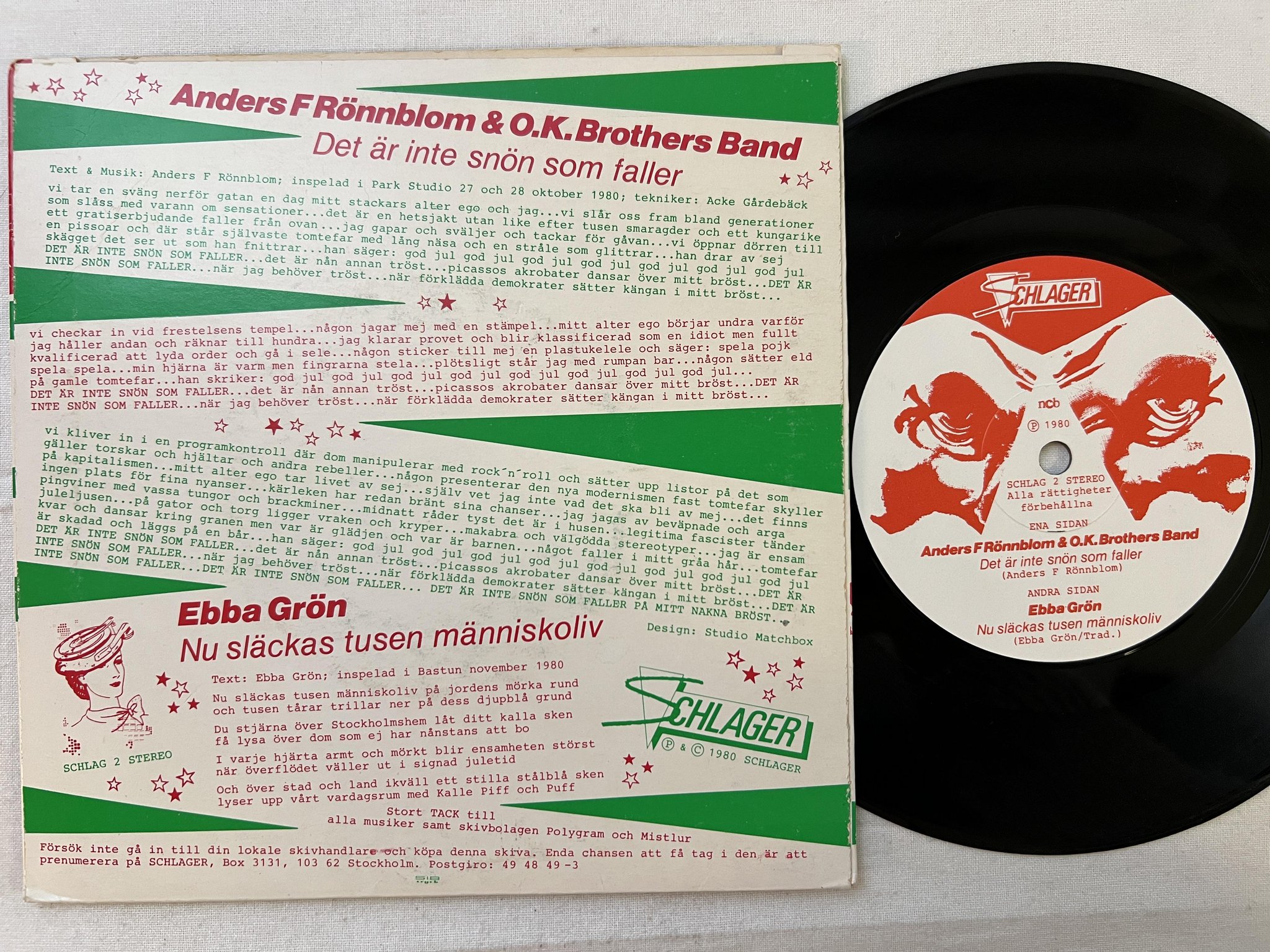 Omslagsbild för skivan EBBA GRÖN / Anders F Rönnblom 7" -80 Swe SCHLAGER SCHLAH 2