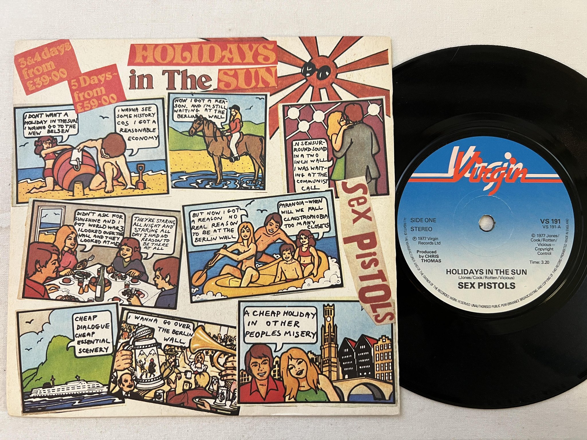 Omslagsbild för skivan SEX PISTOLS holidays in the sun 7" -77 UK VIRGIN VS 191