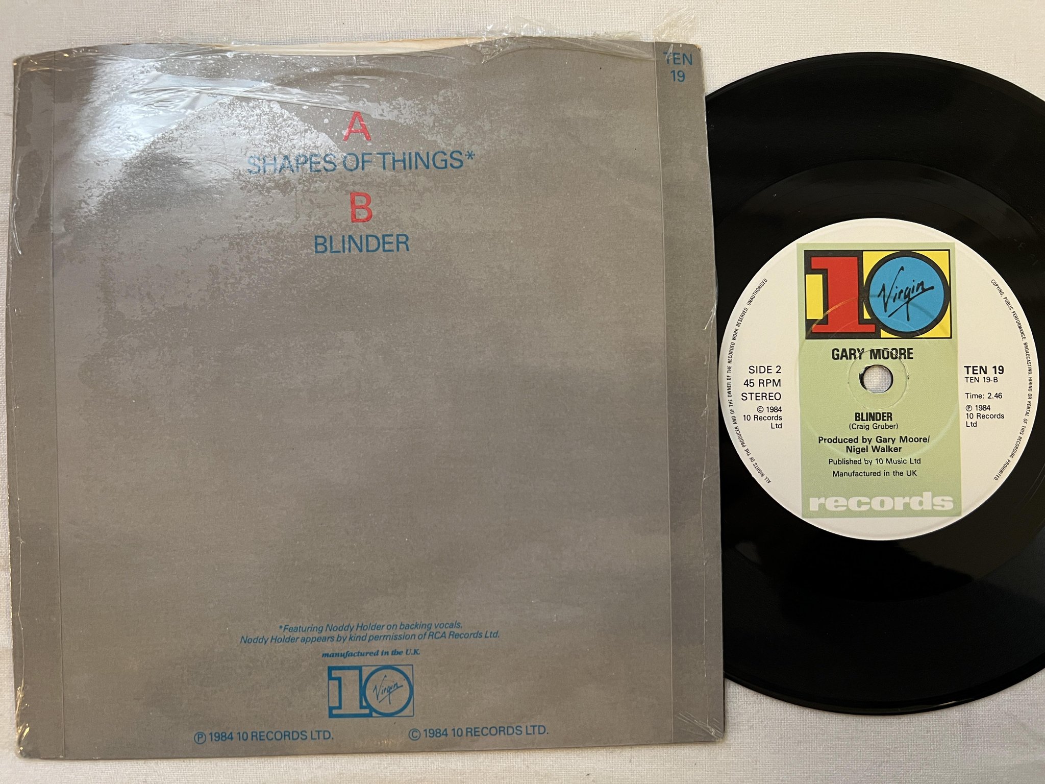 Omslagsbild för skivan GARY MOORE shapes of things 7" -84 UK 10 RECORDS TEN-19 '*** w/ patch ***