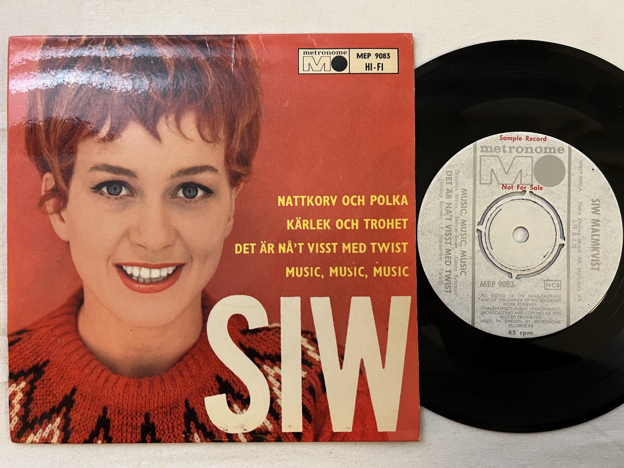 Omslagsbild för skivan SIW MALMKVIST nattkorv och polka 7"ep -62 Swe METRONOME MEP 9083 ** PROMO **